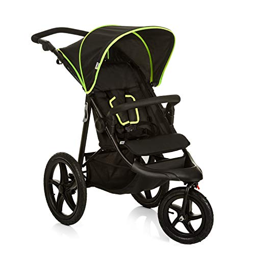 Hauck Kinder Buggy Runner, Große Luftreifen 3 Rad, Bis 25 kg, Schwarz Neon Gelb