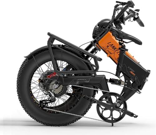 LANKELEISI | X3000 MAX vollgefedertes faltbares Elektrofahrrad mit Doppelmotor und 20 x 4 Zoll dicken Reifen (Orange)