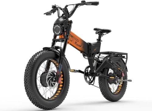 LANKELEISI | X3000 MAX vollgefedertes faltbares Elektrofahrrad mit Doppelmotor und 20 x 4 Zoll dicken Reifen (Orange)