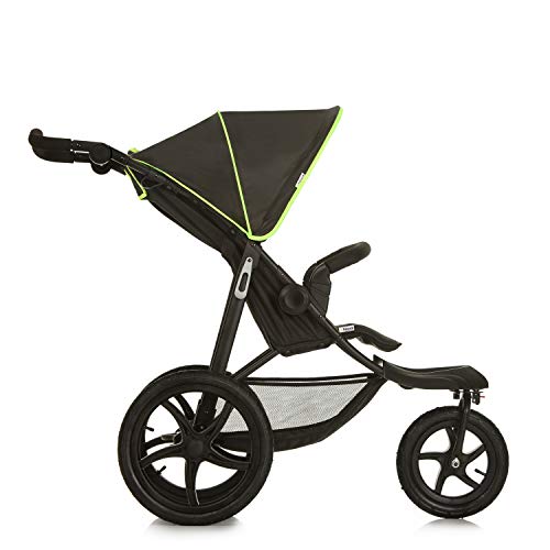 Hauck Kinder Buggy Runner, Große Luftreifen 3 Rad, Bis 25 kg, Schwarz Neon Gelb