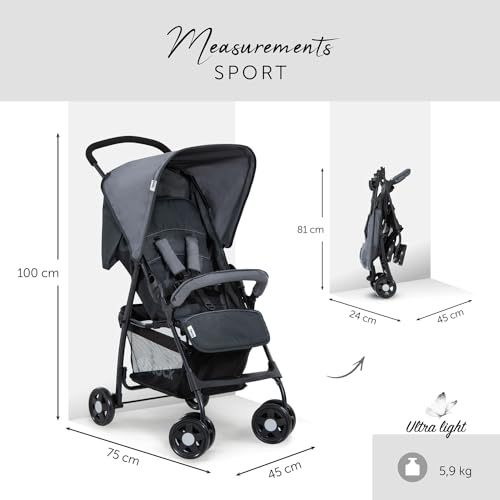 hauck Buggy Sport, Ultra Leicht - nur 5,9 kg, für Kinder bis 15 kg, (Charcoal/Stone)