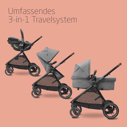 Maxi-Cosi Zelia S Trio Kinderwagen 3 in 1 Komplettset, 0-4 Jahre, bis 22 kg, Grau