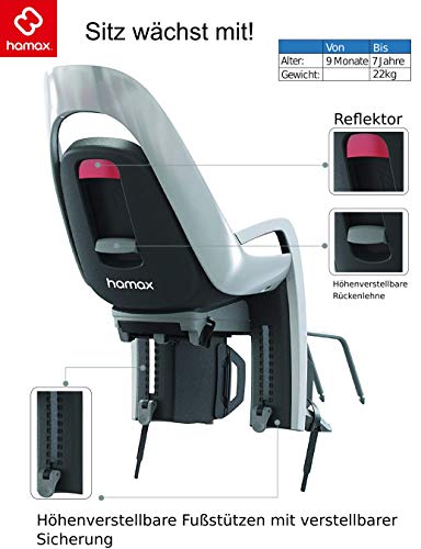Hamax Caress Fahrradkindersitz mit Rahmenbefestigung, Weiss-schwarz