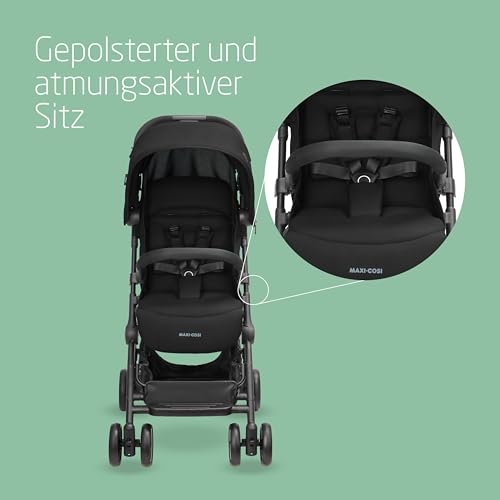 Maxi-Cosi Lara2 Baby Kinderwagen, 0–4 Jahre, 0–22 kg, federleichter, kompakter Buggy, 3 Liegepositionen, Essential Black