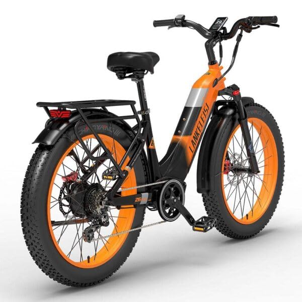 LANKELEISI | MG600 All-Terrain-Elektro-Mountainbike: 1000 W Leistung, 150 km Reichweite, 26-Zoll-Fettreifen (Orange)