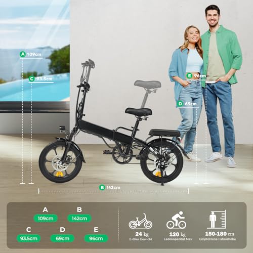 Elektrofahrräder Klappbar,16 Zoll Elektrofahrrad 7.8Ah Akku,250W E-Bike mit 2.6H Schnellladung