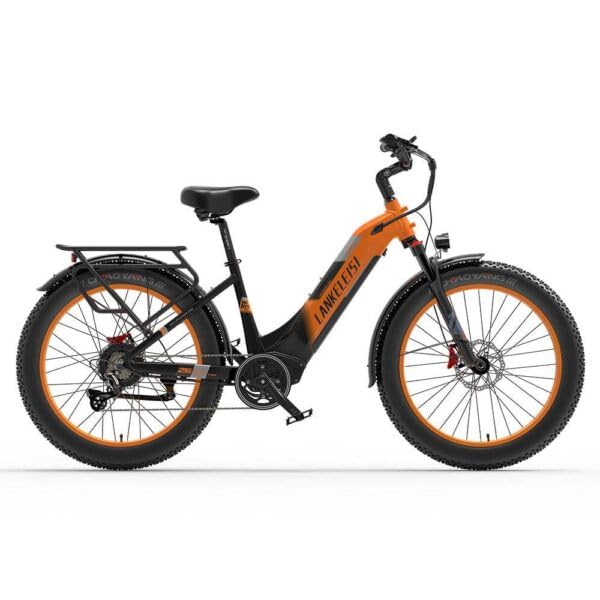 LANKELEISI | MG600 All-Terrain-Elektro-Mountainbike: 1000 W Leistung, 150 km Reichweite, 26-Zoll-Fettreifen (Orange)