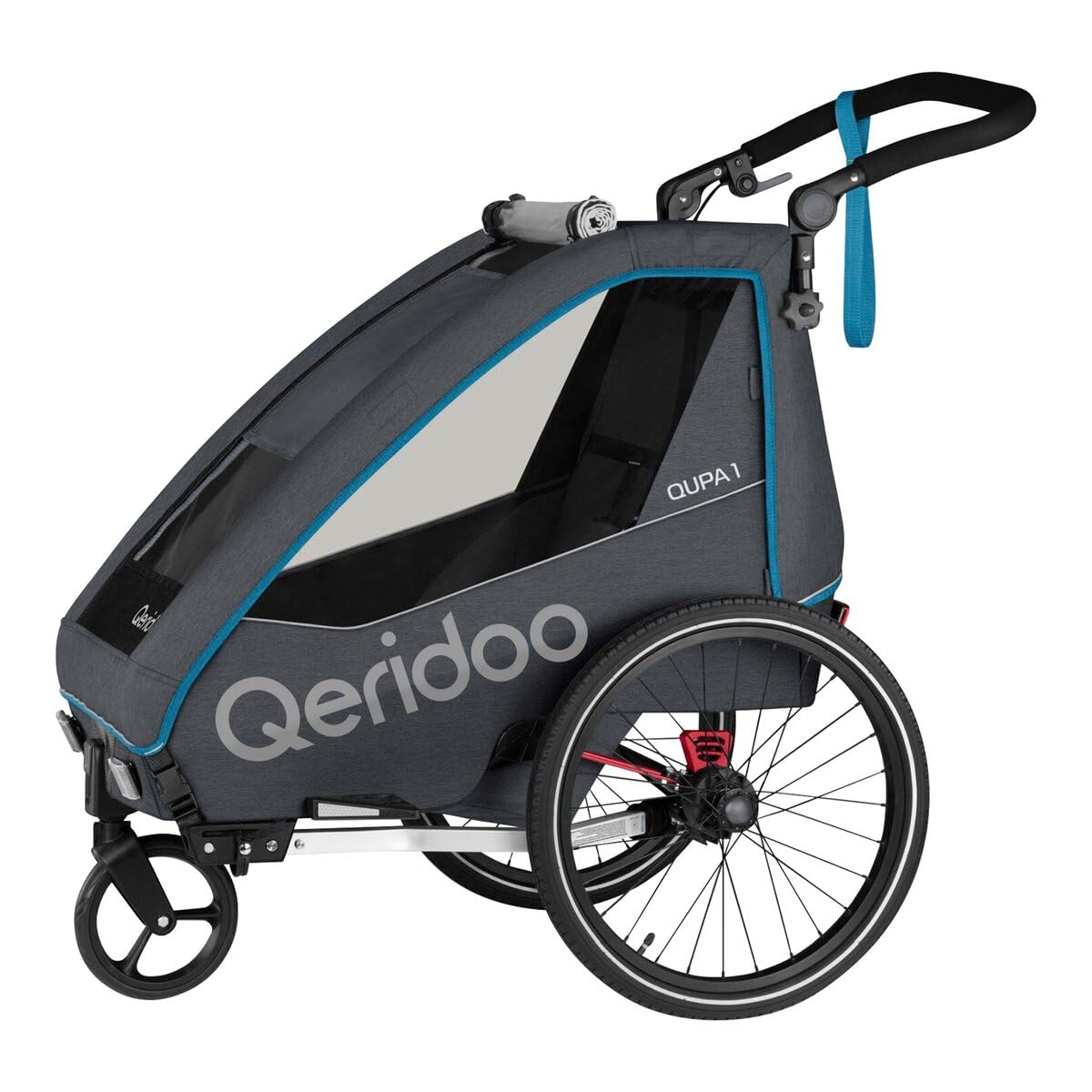 QERIDOO Fahrradanhänger Modell Kinderfahrradanhänger & Buggy QUPA 1 für 1 Kind mit Kupplung, Blattfeder-Dämpfsystem (bis 50 kg) - Grey