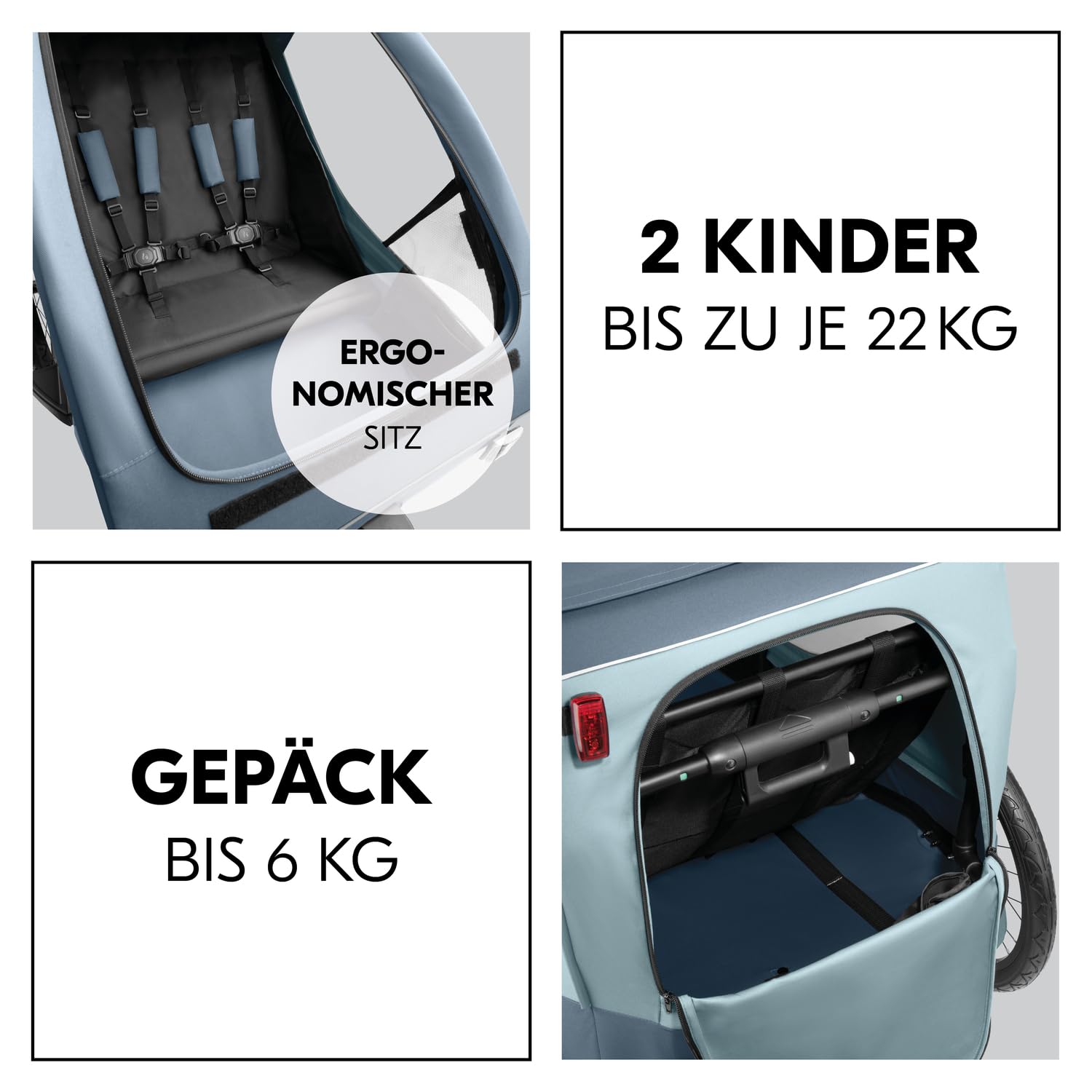 Hauck Fahrradanhänger & Kinderwagen Set Dryk Duo Plus für 2 Kinder (6-48 Monate) - Dark Blue