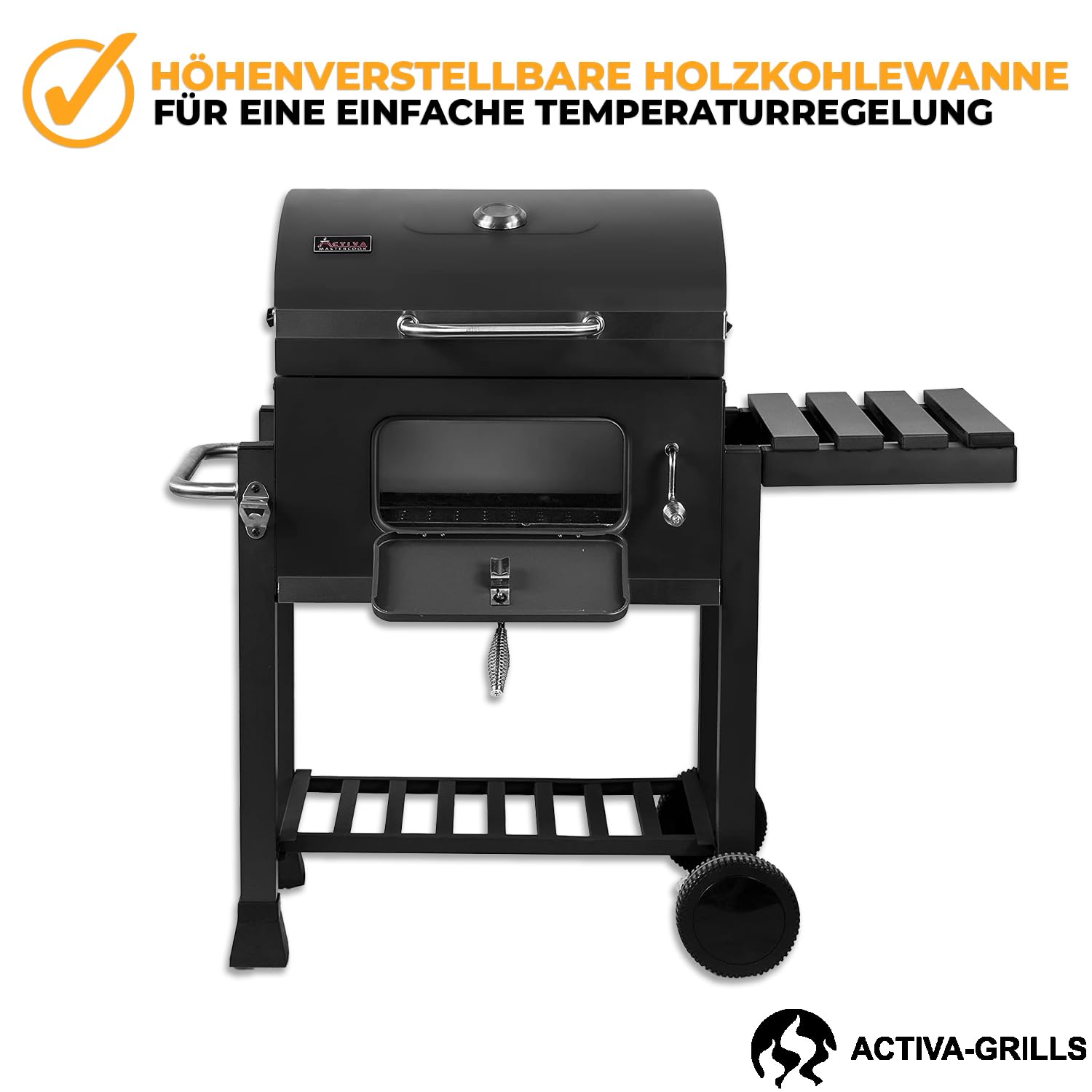 ACTIVA Holzkohlegrill Angular Guss inkl. Gusseisenrost I Holzkohlegrill mit Deckel