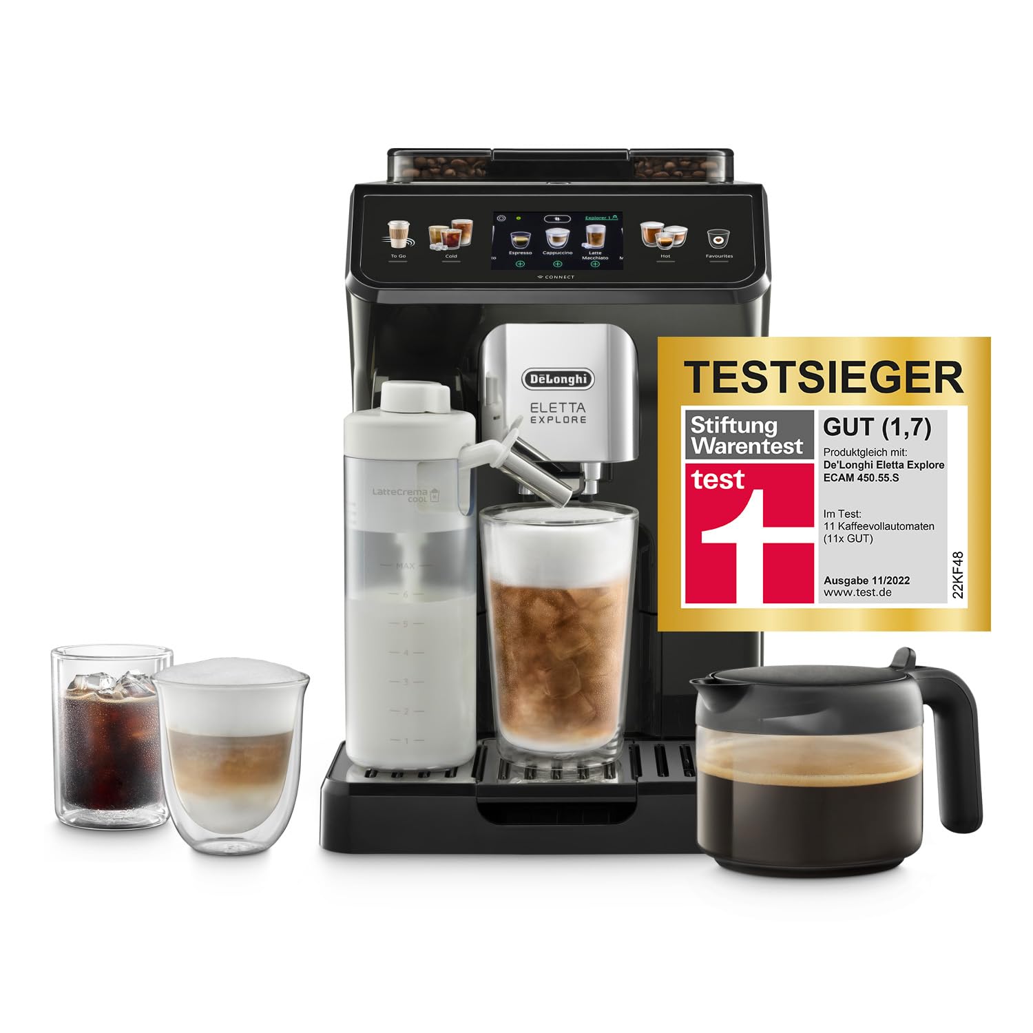 De'Longhi Eletta Explore Perfetto ECAM452.57.G Kaffeevollautomat mit LatteCrema Milchsystem