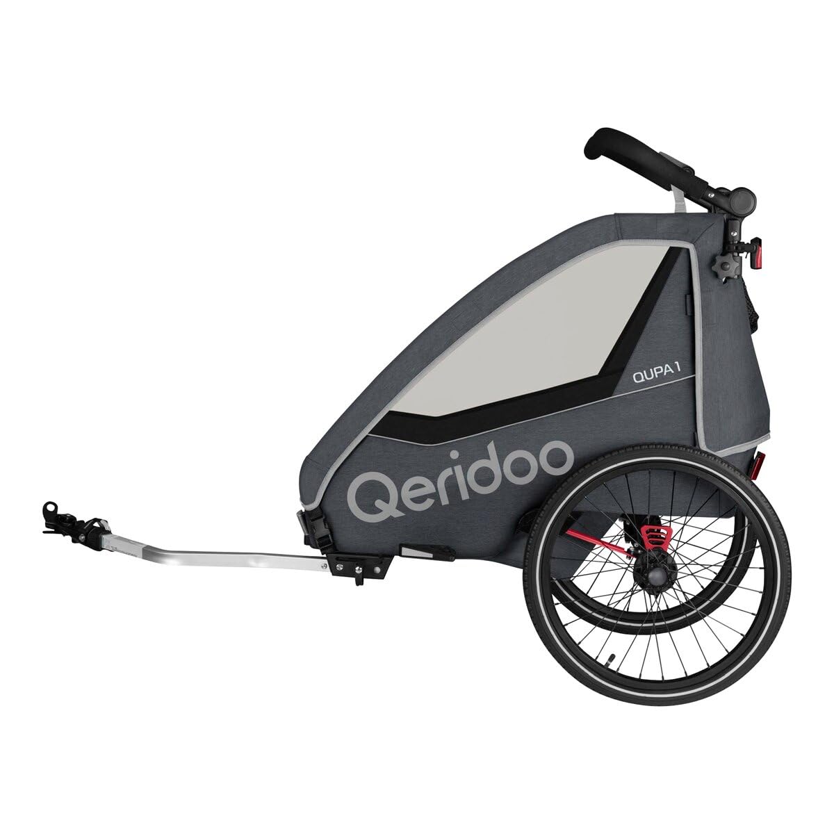 QERIDOO Fahrradanhänger Modell Kinderfahrradanhänger & Buggy QUPA 1 für 1 Kind mit Kupplung, Blattfeder-Dämpfsystem (bis 50 kg) - Grey