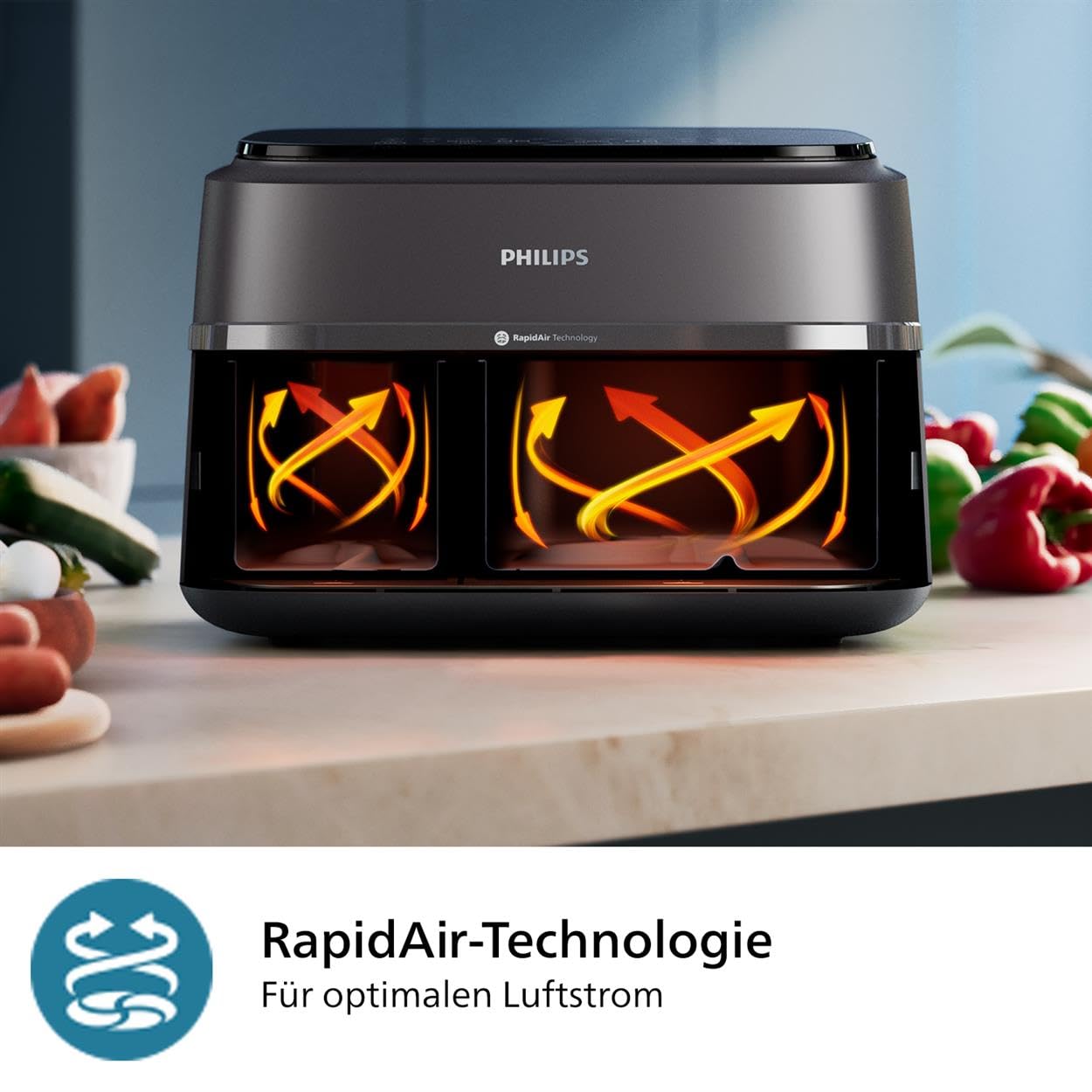 Philips Dual Basket Airfryer 3000-Serie, 9L, 2 Schubladen, Synch-Funktion