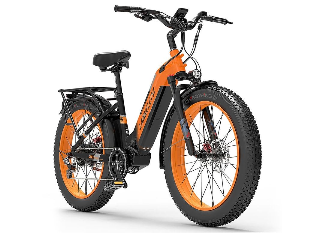 LANKELEISI | MG600 All-Terrain-Elektro-Mountainbike: 1000 W Leistung, 150 km Reichweite, 26-Zoll-Fettreifen (Orange)