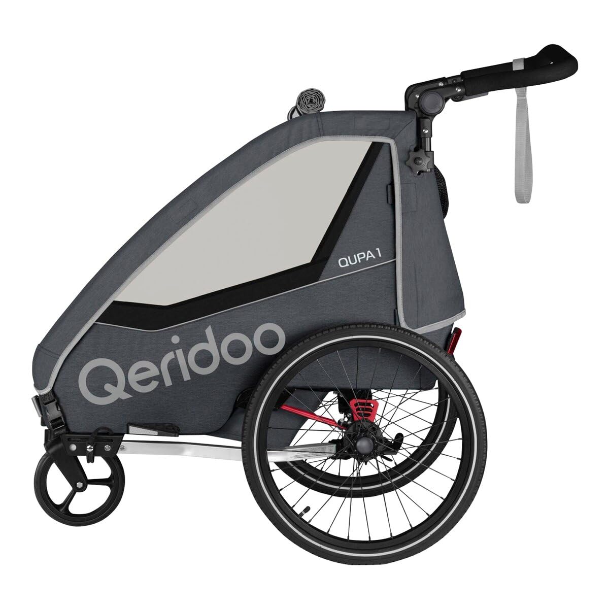 QERIDOO Fahrradanhänger Modell Kinderfahrradanhänger & Buggy QUPA 1 für 1 Kind mit Kupplung, Blattfeder-Dämpfsystem (bis 50 kg) - Grey