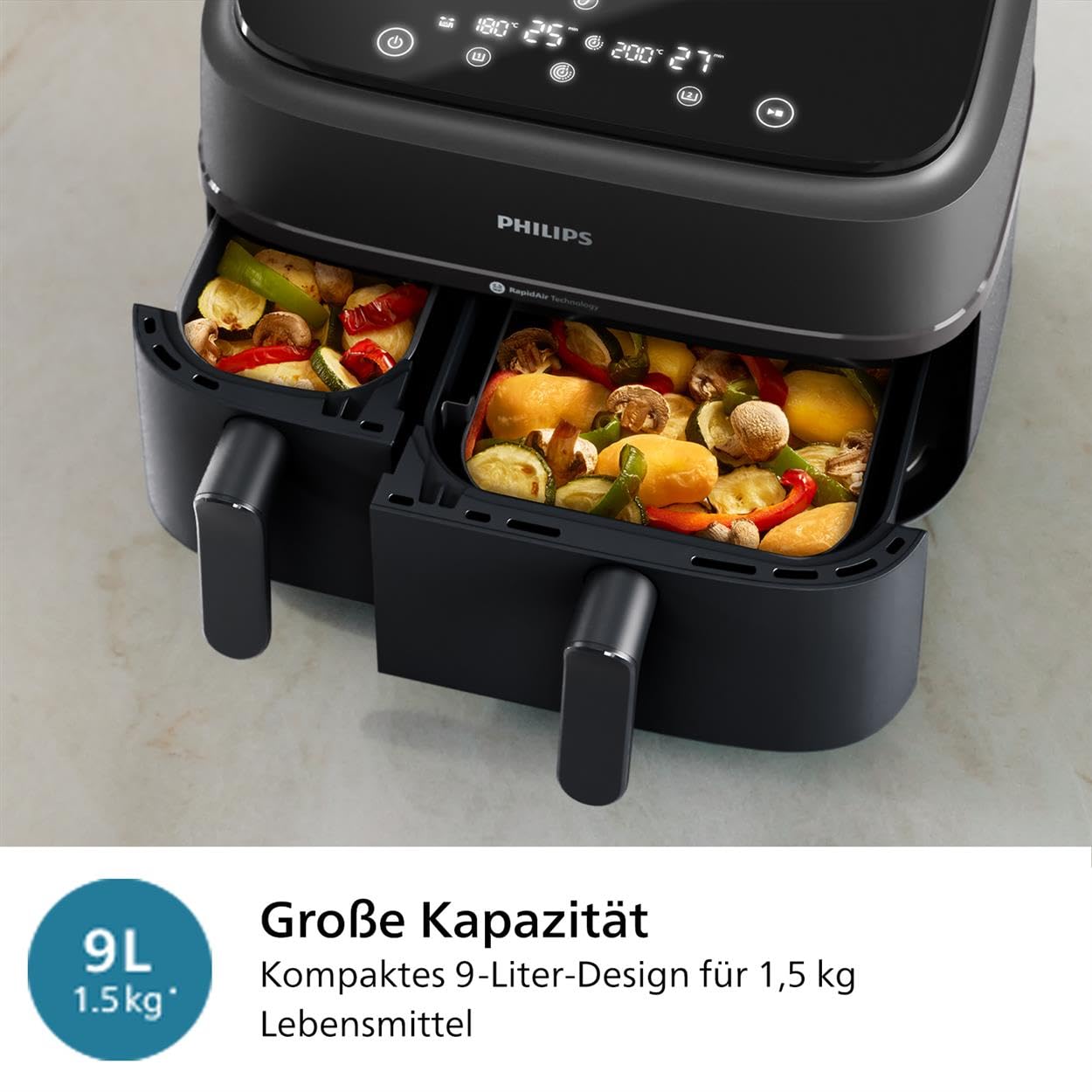 Philips Dual Basket Airfryer 3000-Serie, 9L, 2 Schubladen, Synch-Funktion