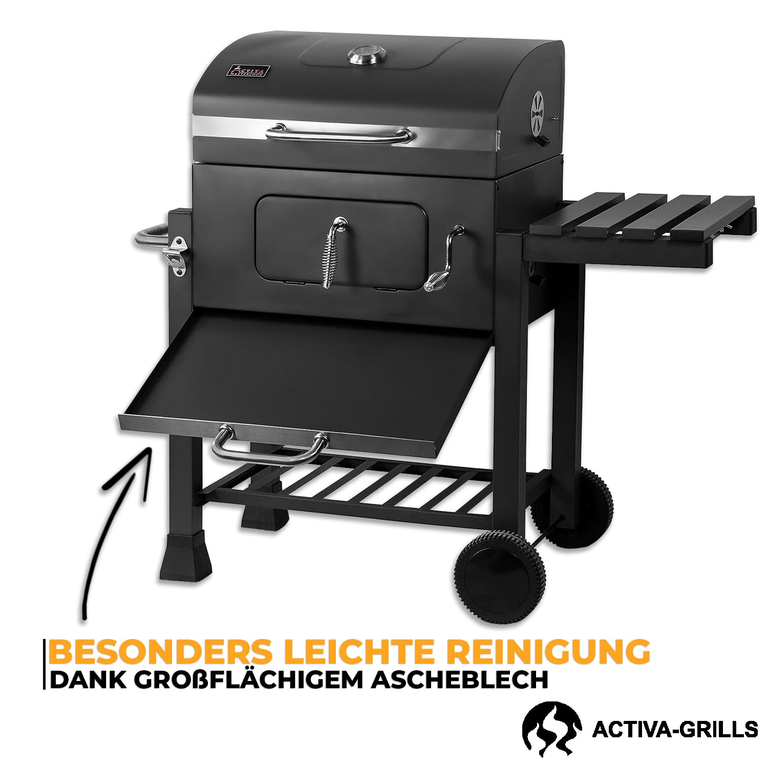 ACTIVA Holzkohlegrill Angular Guss inkl. Gusseisenrost I Holzkohlegrill mit Deckel