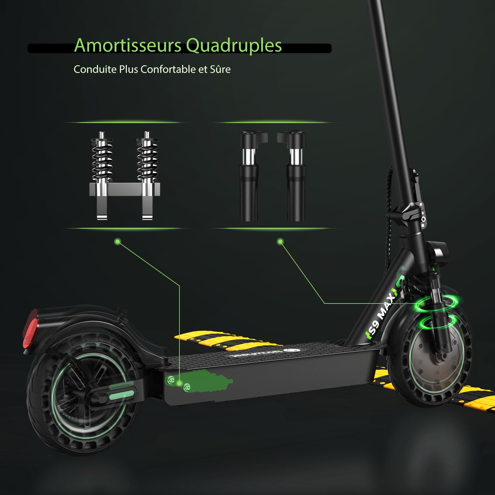 isinwheel Elektroroller für Erwachsene, 500-W-Motor, 10-Zoll-Vollreifen, 35 km Reichweite