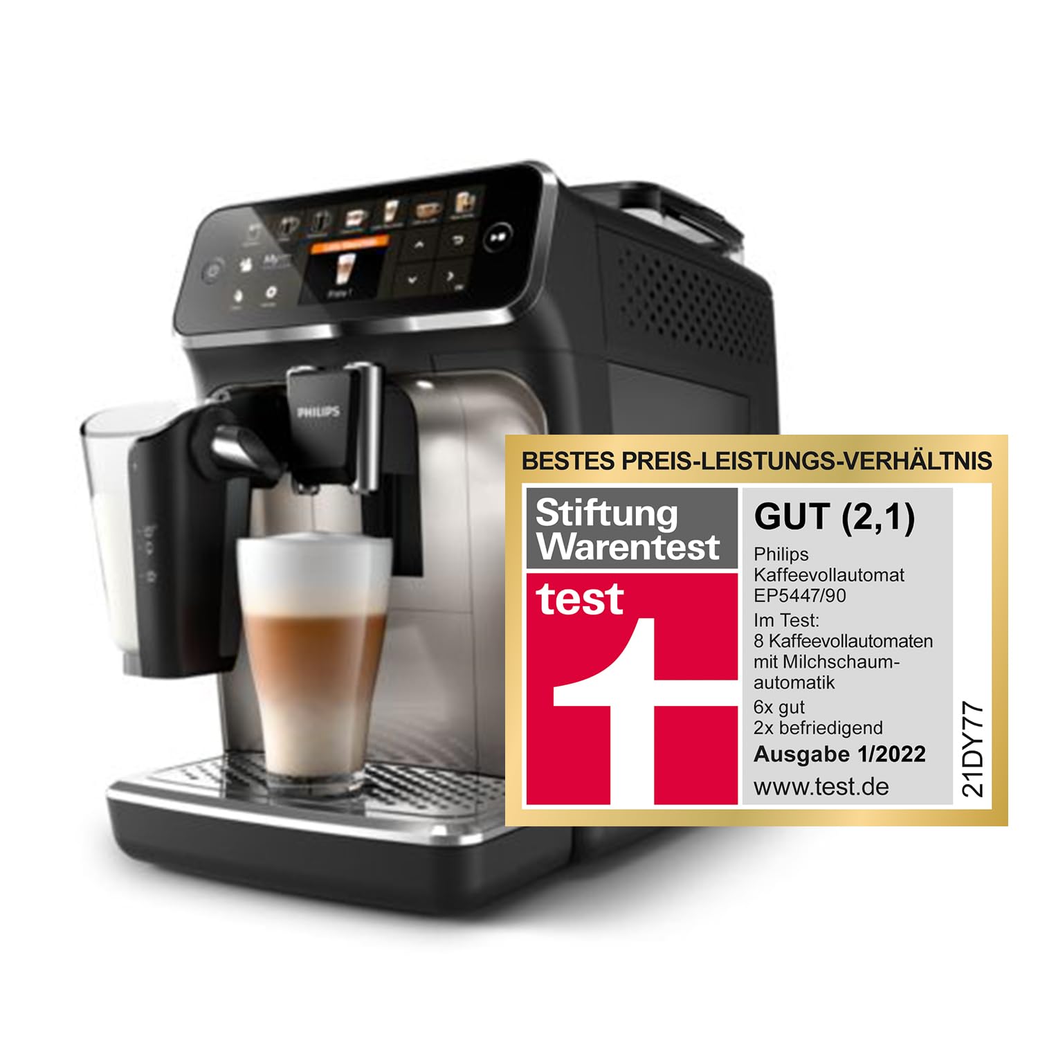 Philips Series 5400 Kaffeevollautomat – LatteGo Milchsystem, 12 Kaffeespezialitäten, Intuitives Display, 4 Benutzerprofile, Chrom (EP5447/90)