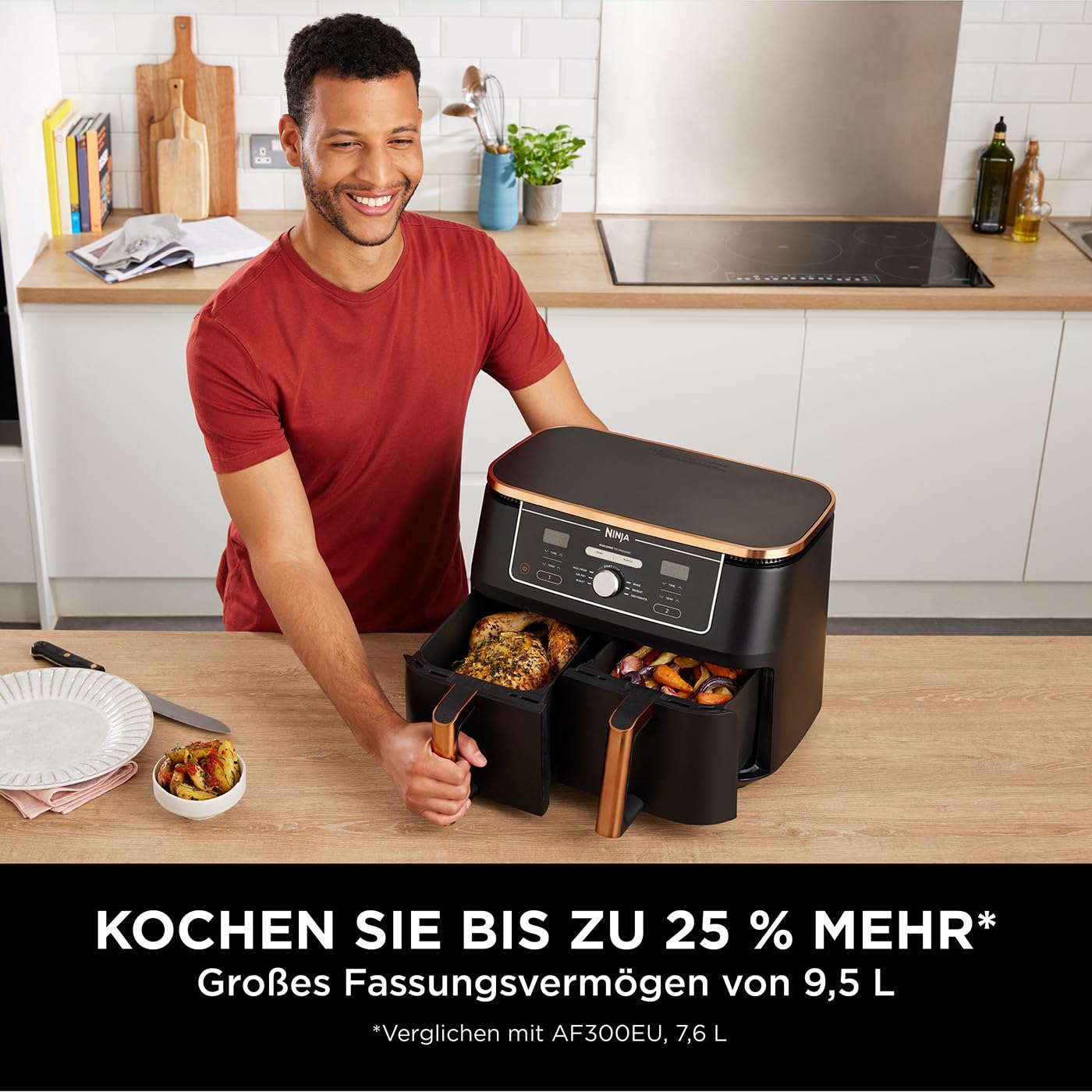 Ninja Foodi MAX Dual Zone Heißluftfritteuse, 9,5L Airfryer, 2 Fächer