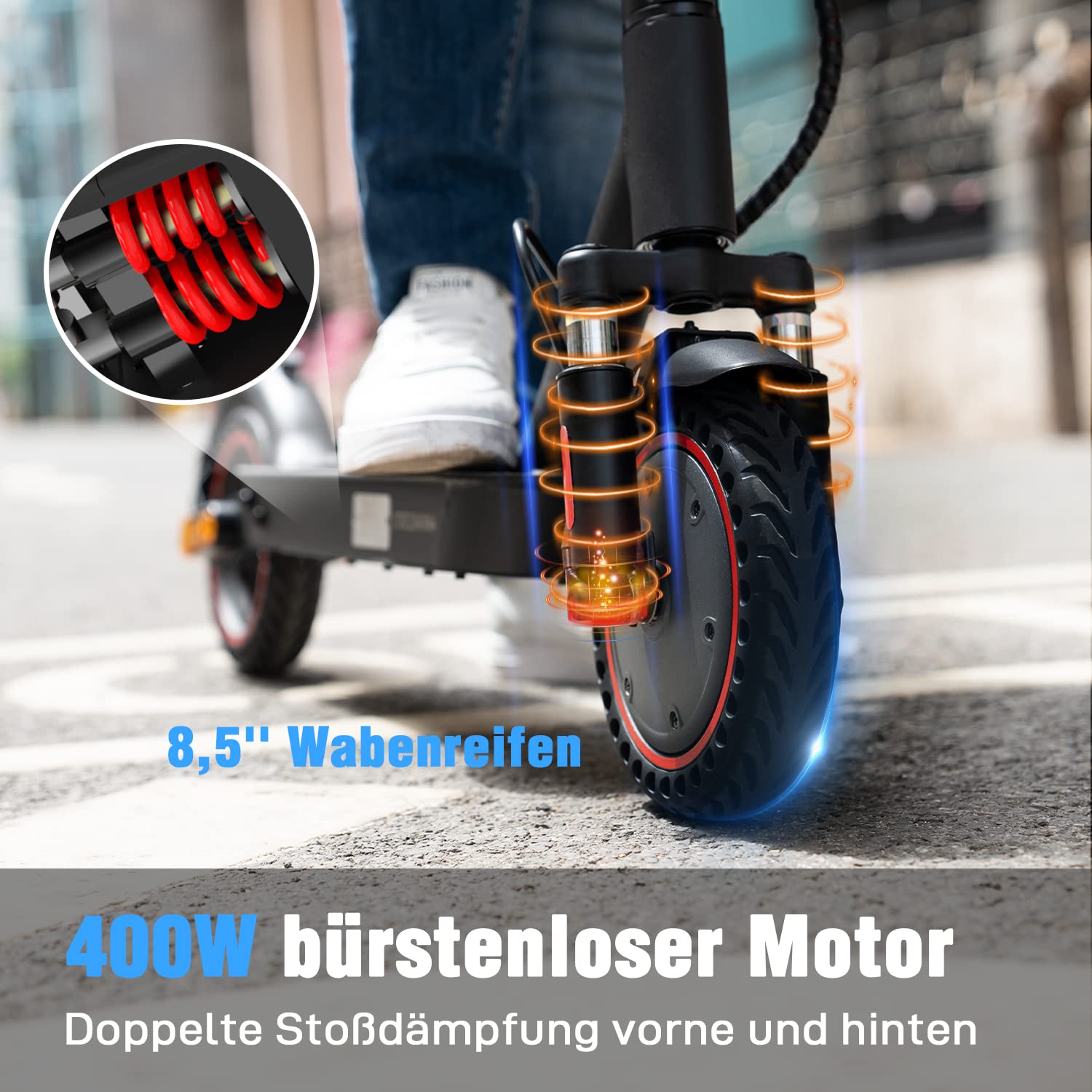 EVERCROSS EV85F E-Scooter mit Straßenzulassung (ABE), Faltbarer Elektroroller für Erwachsene mit APP - 400W Motor