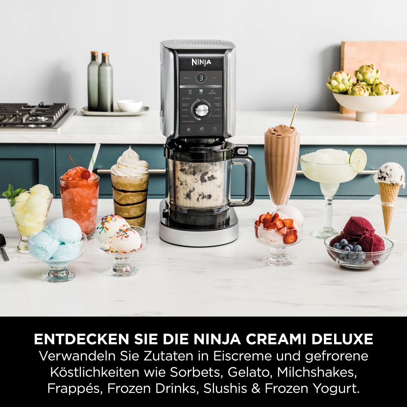 Ninja CREAMi Deluxe Eismaschine mit 3 Behältern, 10 Funktionen