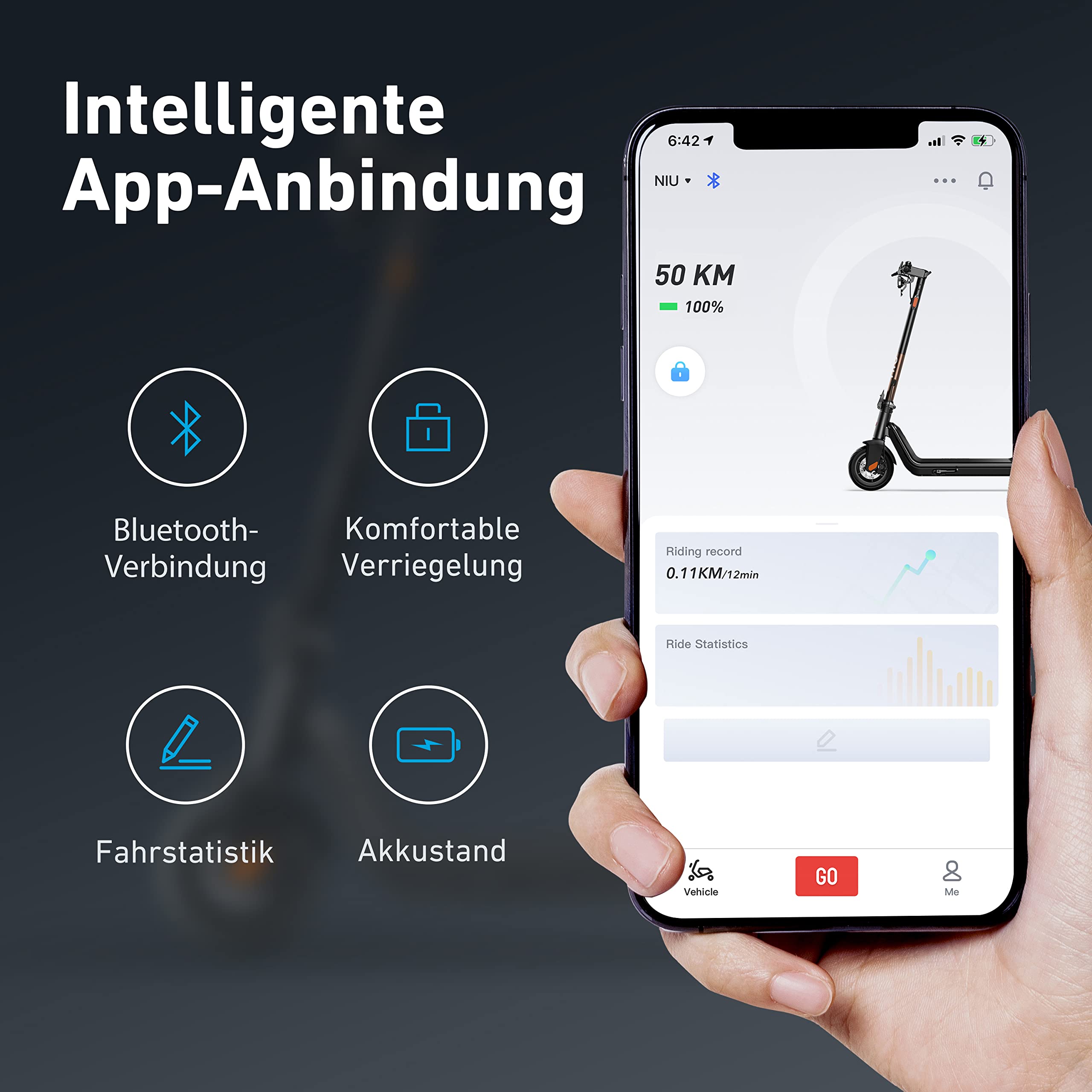 NIU KQi3 Pro (DE) E-Scooter mit Straßenzulassung Schwarz/Grau