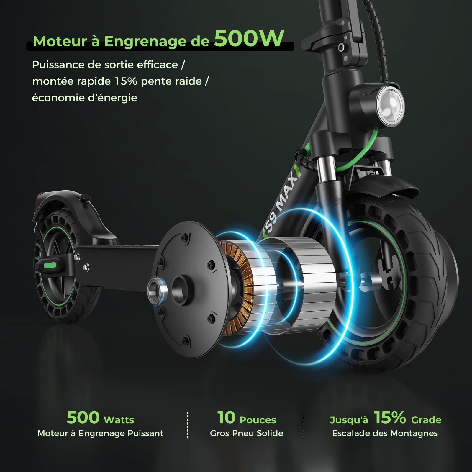 isinwheel Elektroroller für Erwachsene, 500-W-Motor, 10-Zoll-Vollreifen, 35 km Reichweite