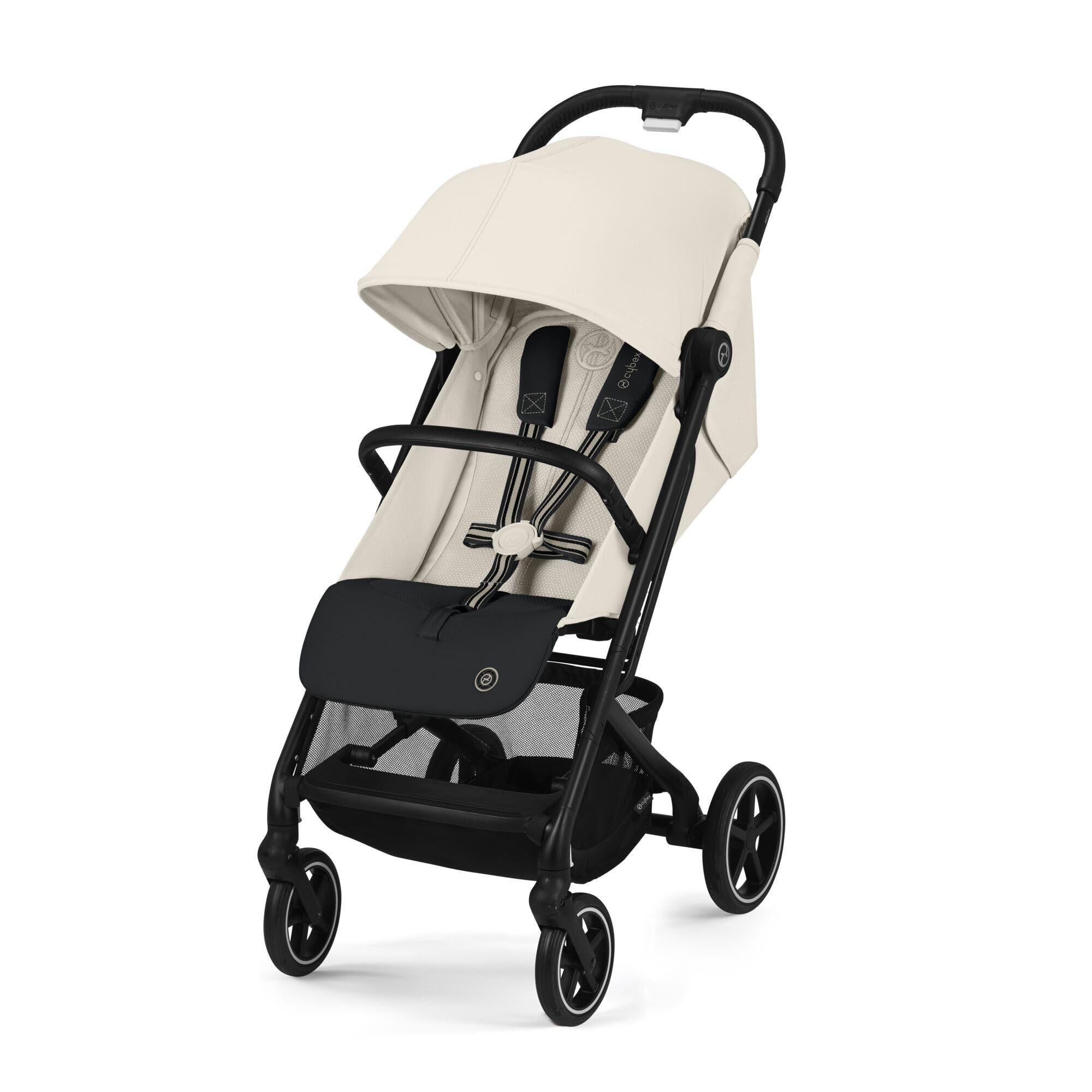 Cybex Gold Kinderwagen Beezy mit One-Pull Harness, Canvas White (Weiß mit schwarzem Rahmen)