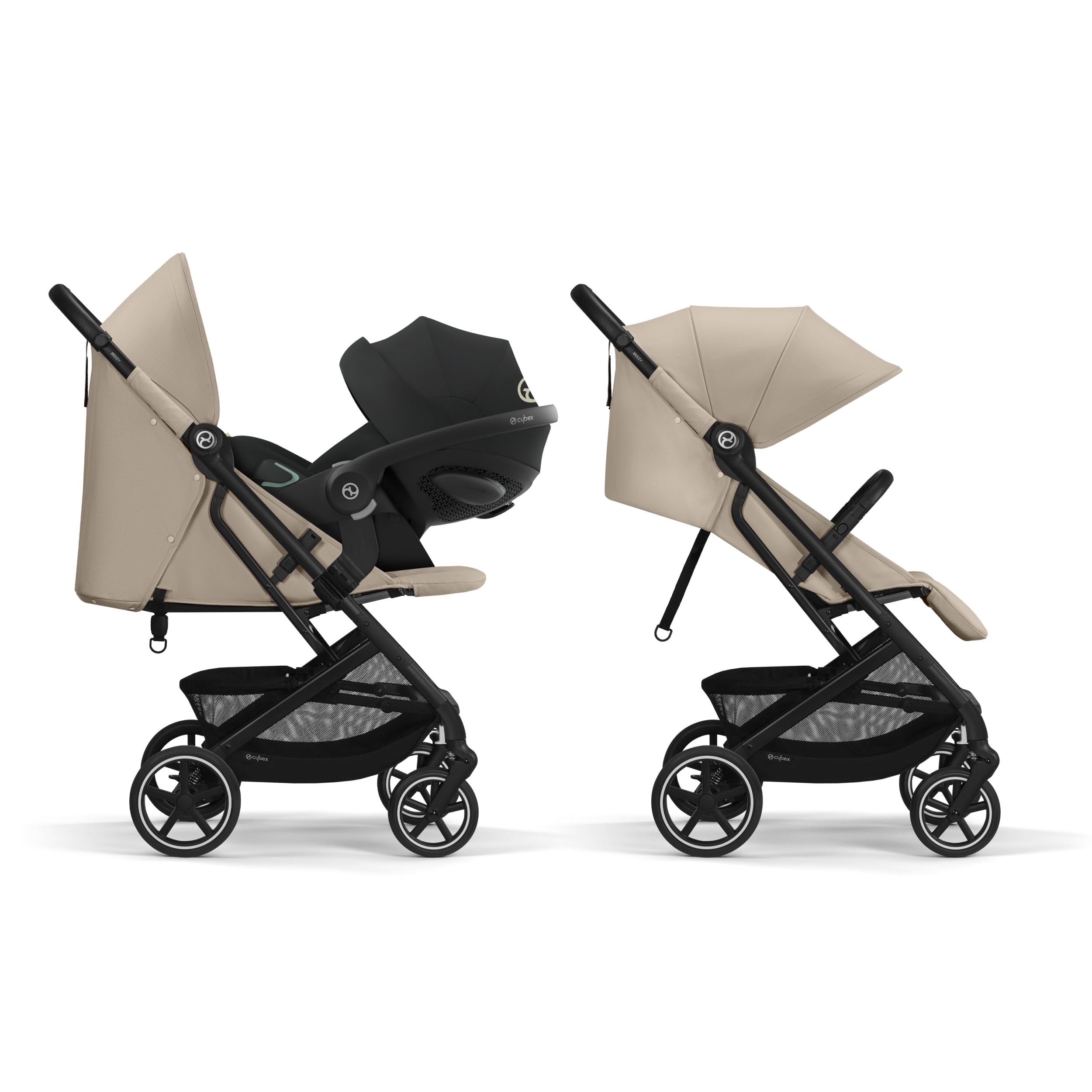 Cybex Gold Kinderwagen Beezy mit One-Pull Harness, Almond Beige (Beige mit schwarzem Rahmen)