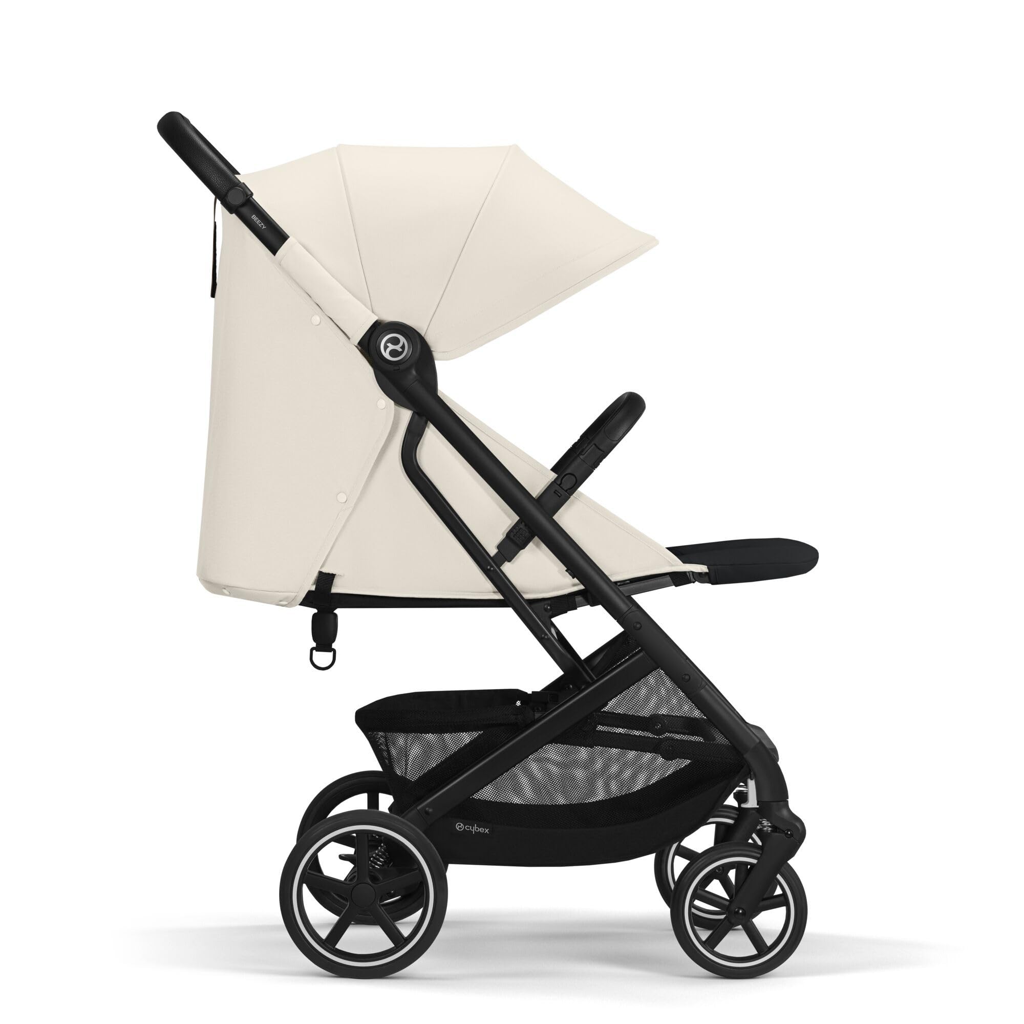 Cybex Gold Kinderwagen Beezy mit One-Pull Harness, Canvas White (Weiß mit schwarzem Rahmen)