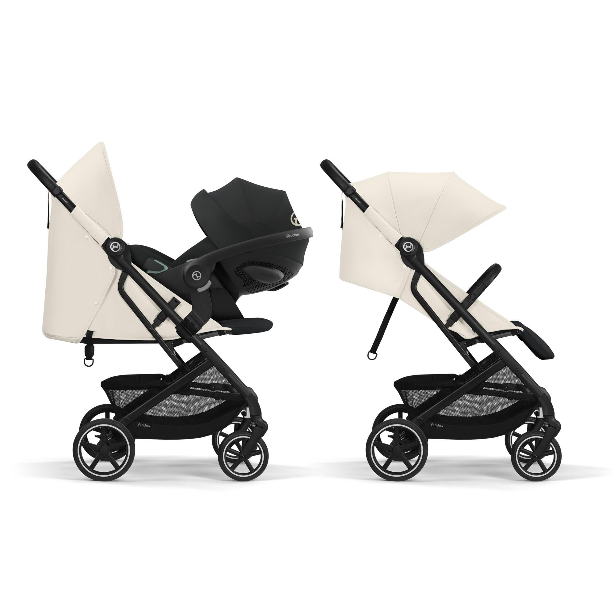 Cybex Gold Kinderwagen Beezy mit One-Pull Harness, Canvas White (Weiß mit schwarzem Rahmen)