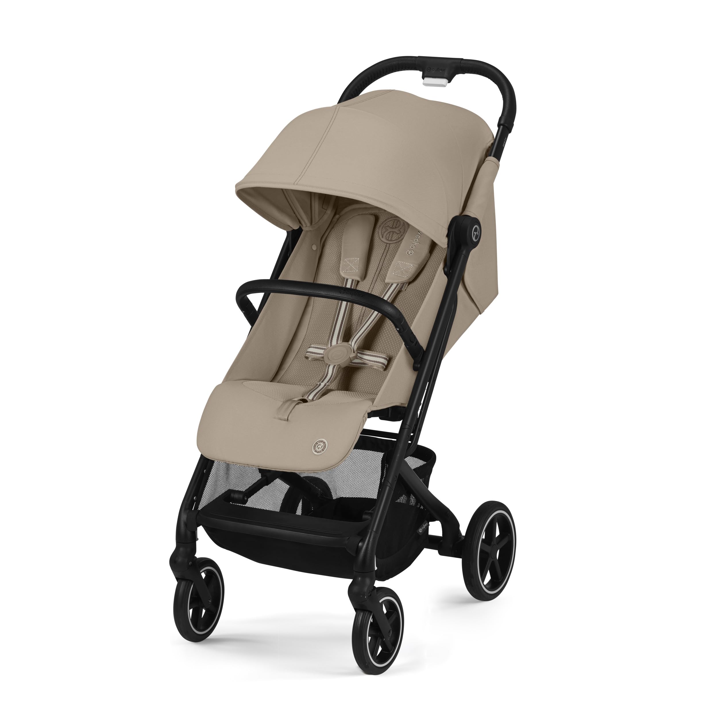 Cybex Gold Kinderwagen Beezy mit One-Pull Harness, Almond Beige (Beige mit schwarzem Rahmen)