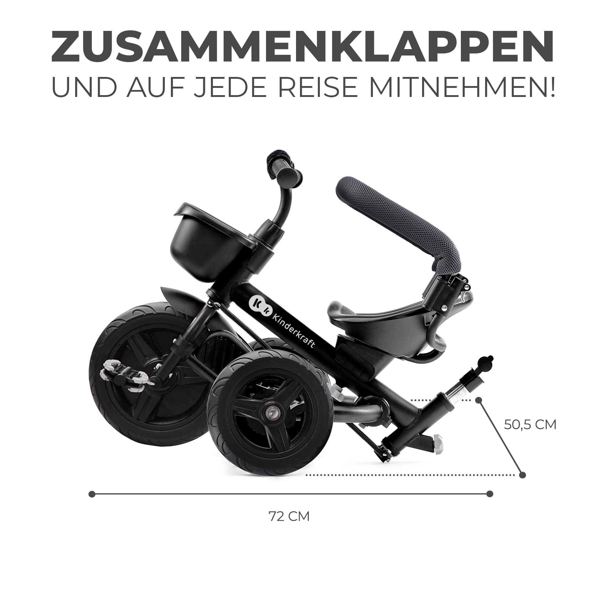 Kinderkraft AVEO Dreirad ab 9 Monate bis 25 kg, Kinderdreirad mit schubstange, Grau