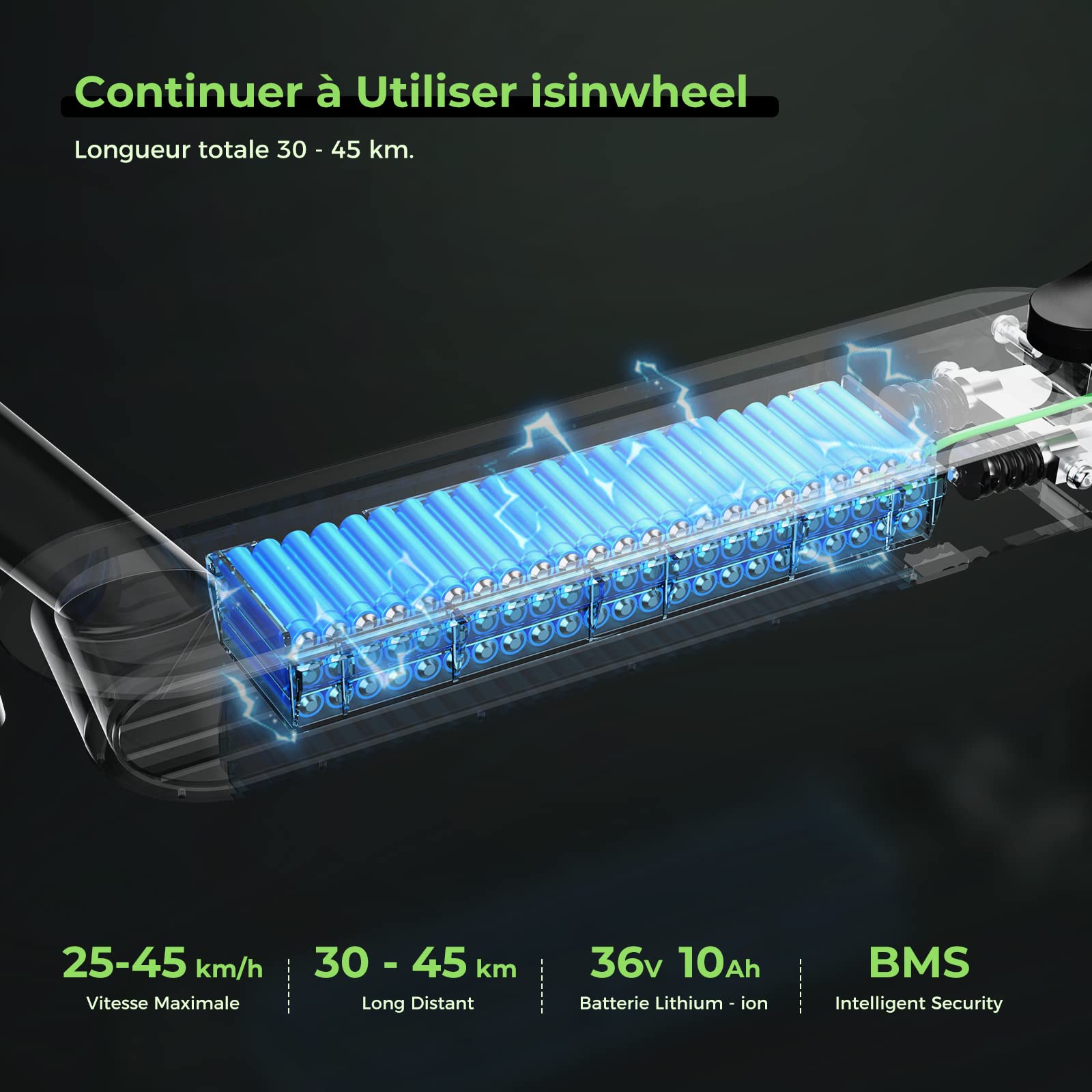 isinwheel Elektroroller für Erwachsene, 500-W-Motor, 10-Zoll-Vollreifen, 35 km Reichweite