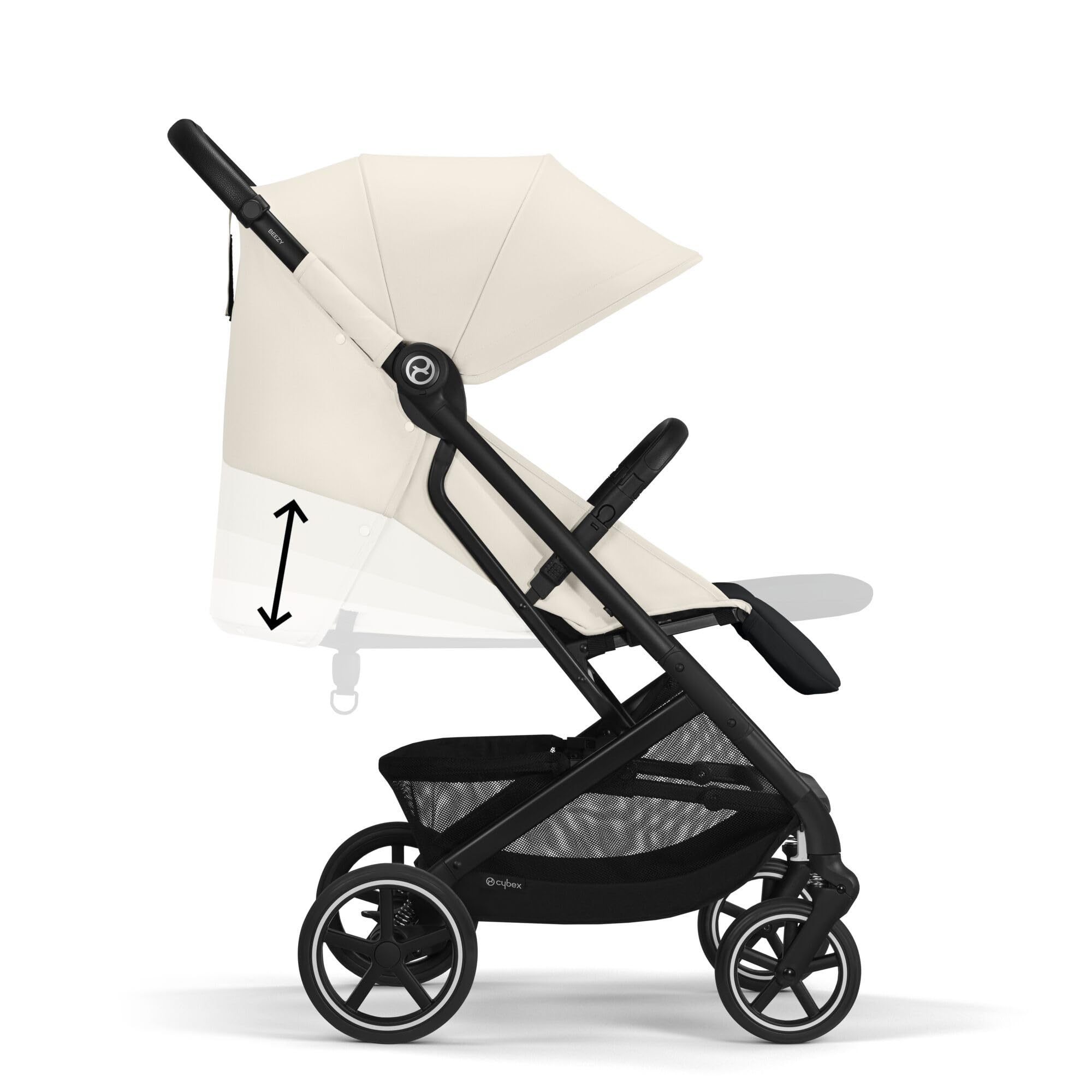 Cybex Gold Kinderwagen Beezy mit One-Pull Harness, Canvas White (Weiß mit schwarzem Rahmen)