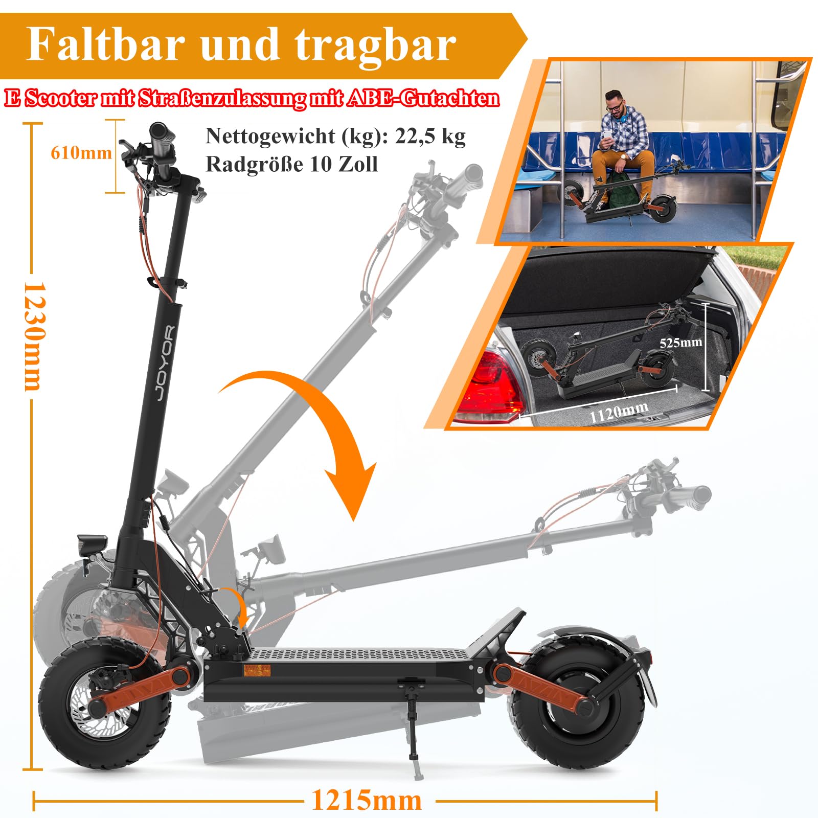 JOYOR S E Scooter, 48V13Ah Elektroroller Fährt 40-55 Km, Mit Doppeltem Mechanischen Bremssyste