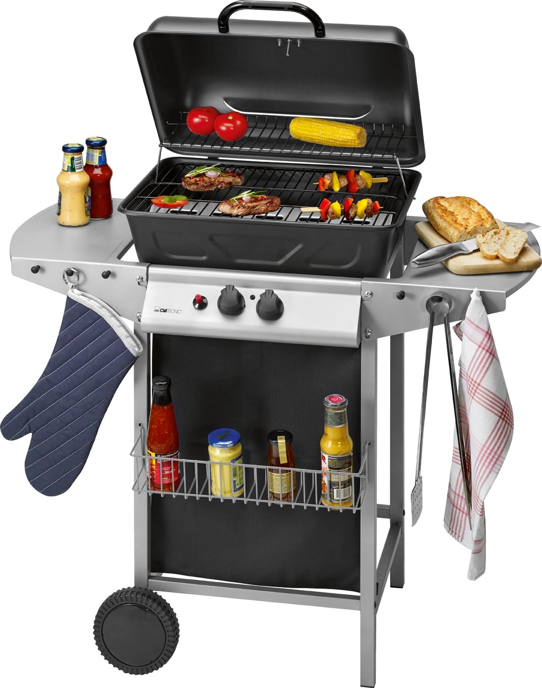 Clatronic® Gasgrill mit 2 Heizzonen | individuelle Temperatursteuerung | inkl. Grillrost + Warmhalterost