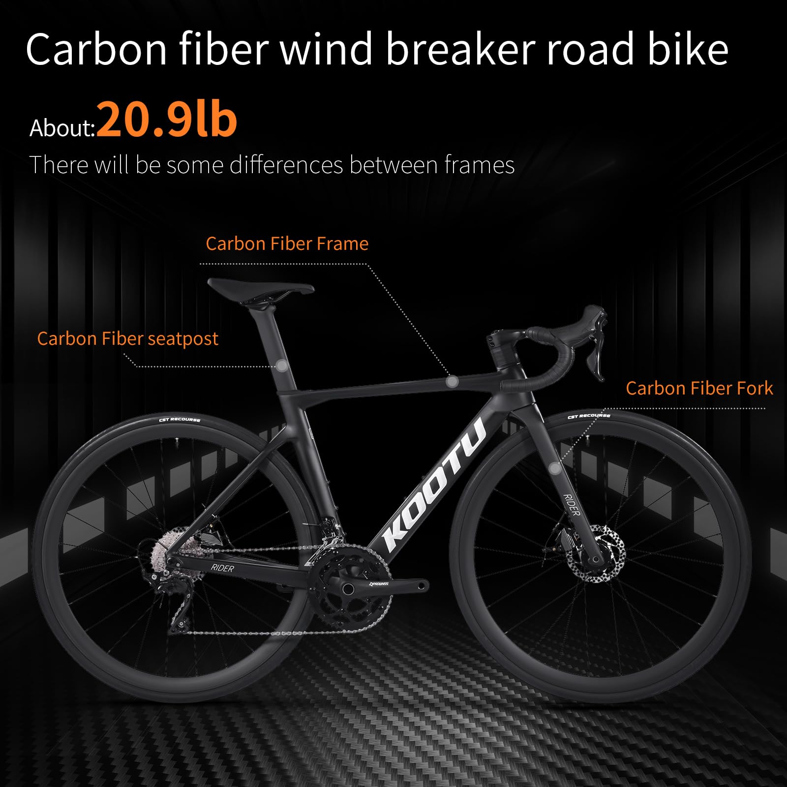 KOOTU Carbon Rennrad, T800 Leichtes Carbonfaser-Rahmen-Rennrad mit 105 R7000 22-Gang