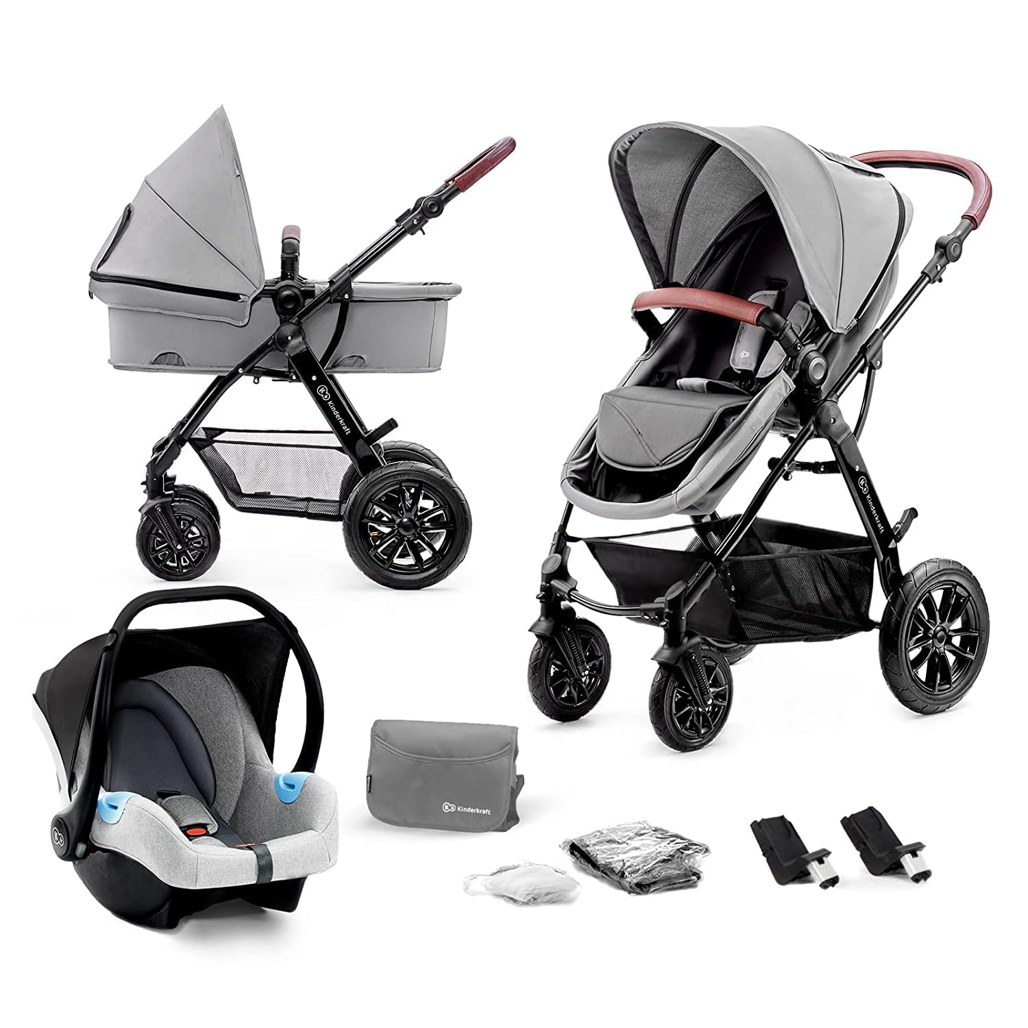 Kinderkraft Kinderwagen 3 in 1 MOOV, Kinderwagenset, Sportwagen, Buggy, Babyschale, Große Räder