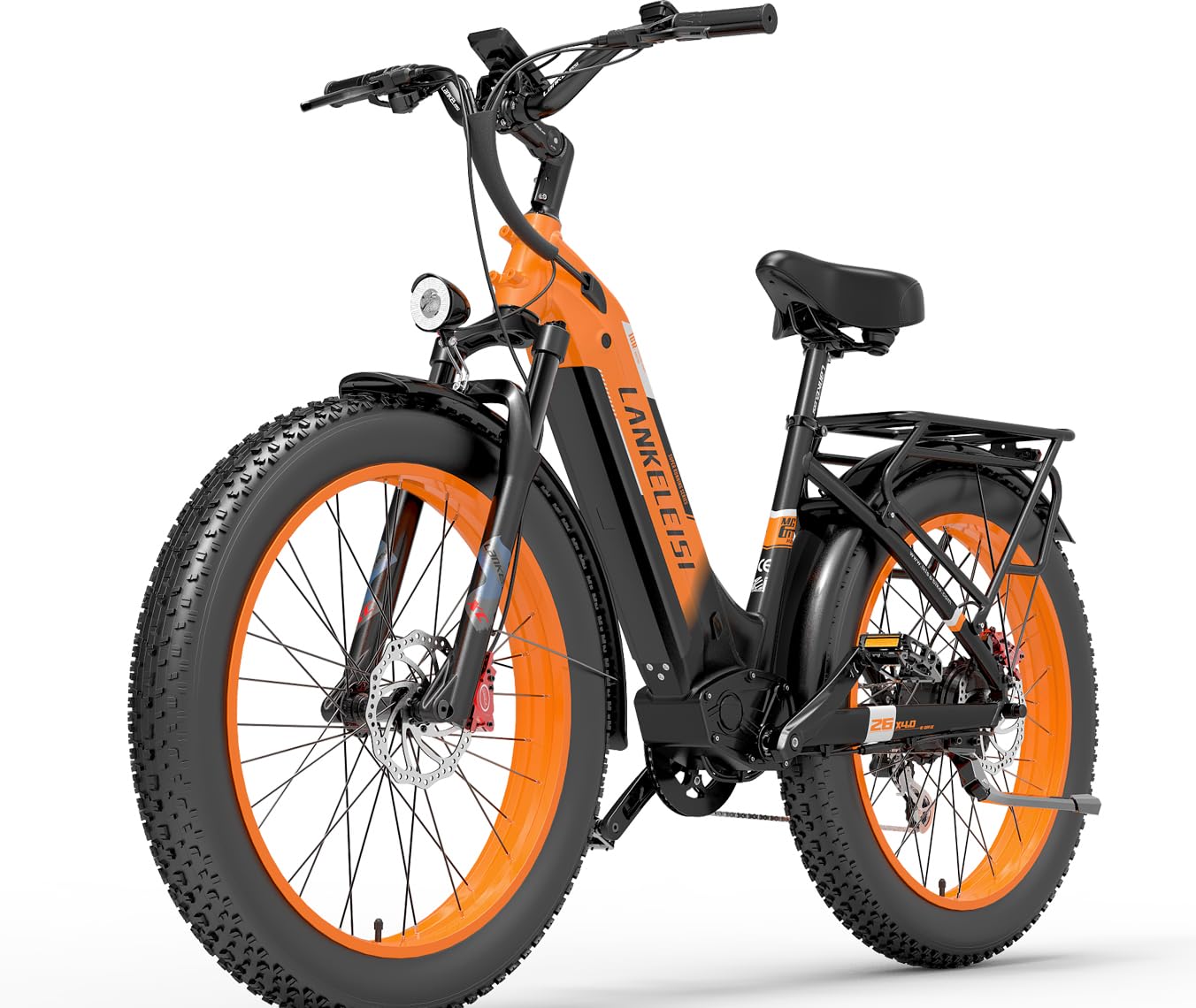 LANKELEISI | MG600 All-Terrain-Elektro-Mountainbike: 1000 W Leistung, 150 km Reichweite, 26-Zoll-Fettreifen (Orange)