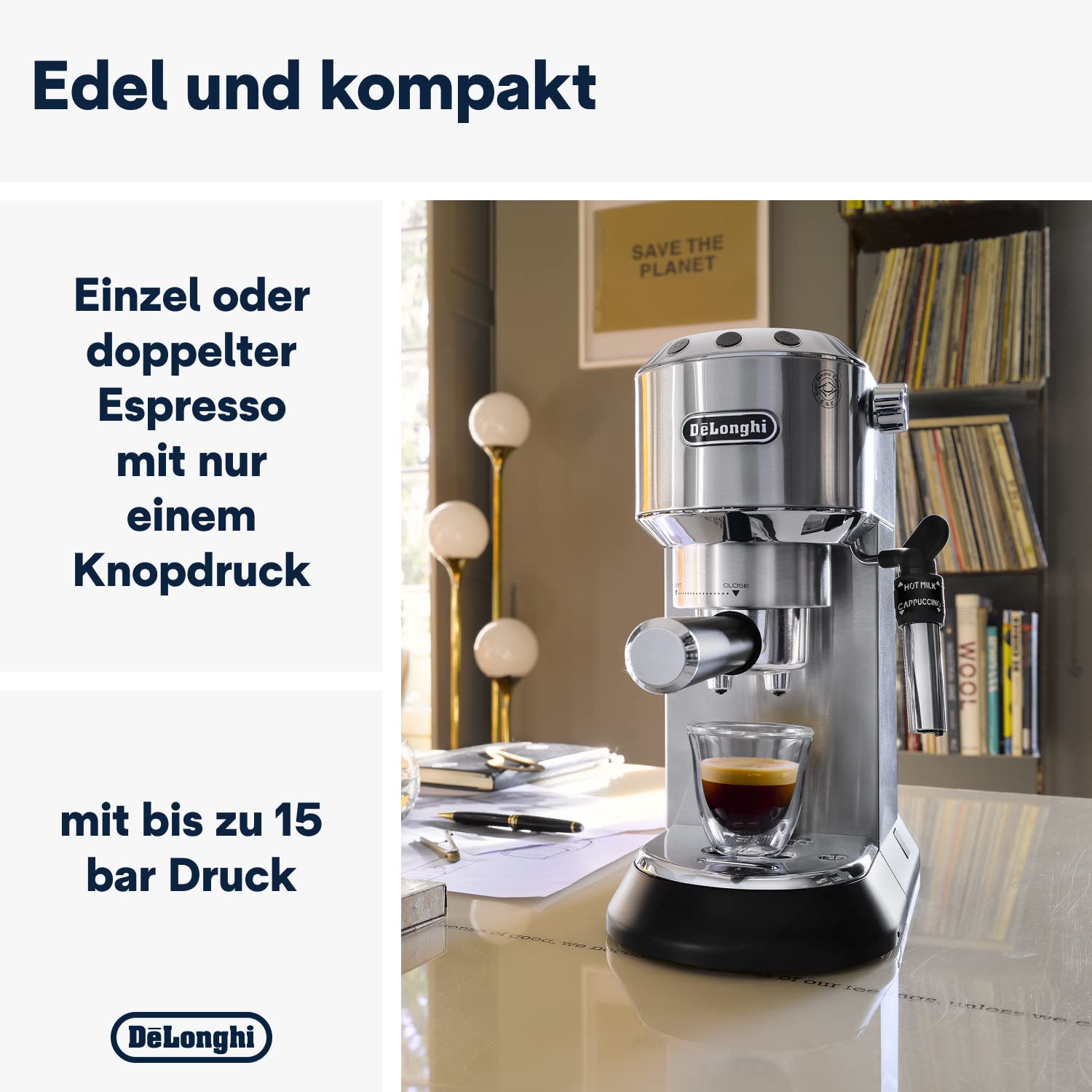 De'Longhi Dedica Style EC 685.M – Espresso Siebträgermaschine, Espressomaschine mit professionellem Milchaufschäumer