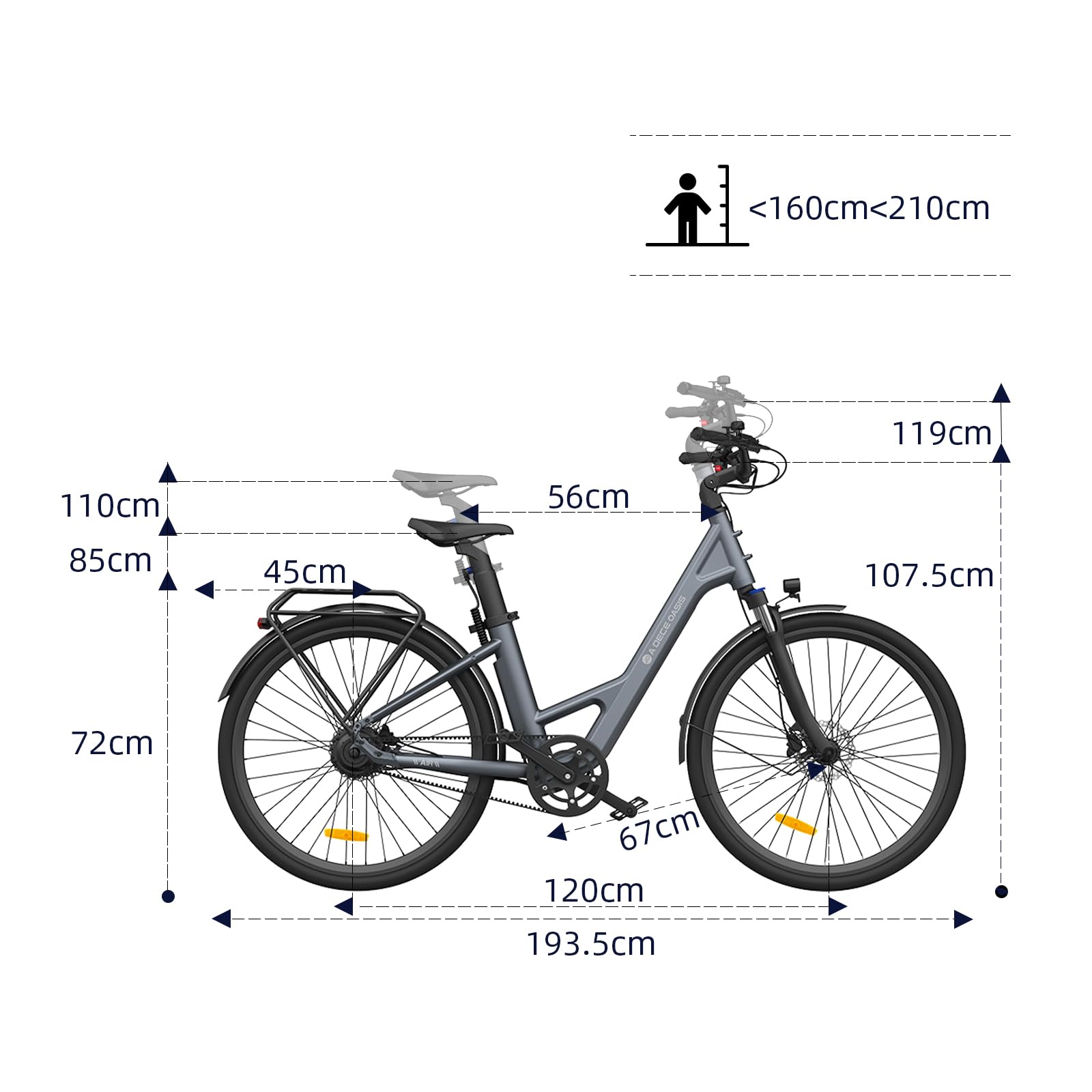 A Dece Oasis ADO e Bike 28 Zoll, E-Bike Air 28 Elektrofahrrad,345,00 Wh Akku, ebike Damen/Herren (Gray)