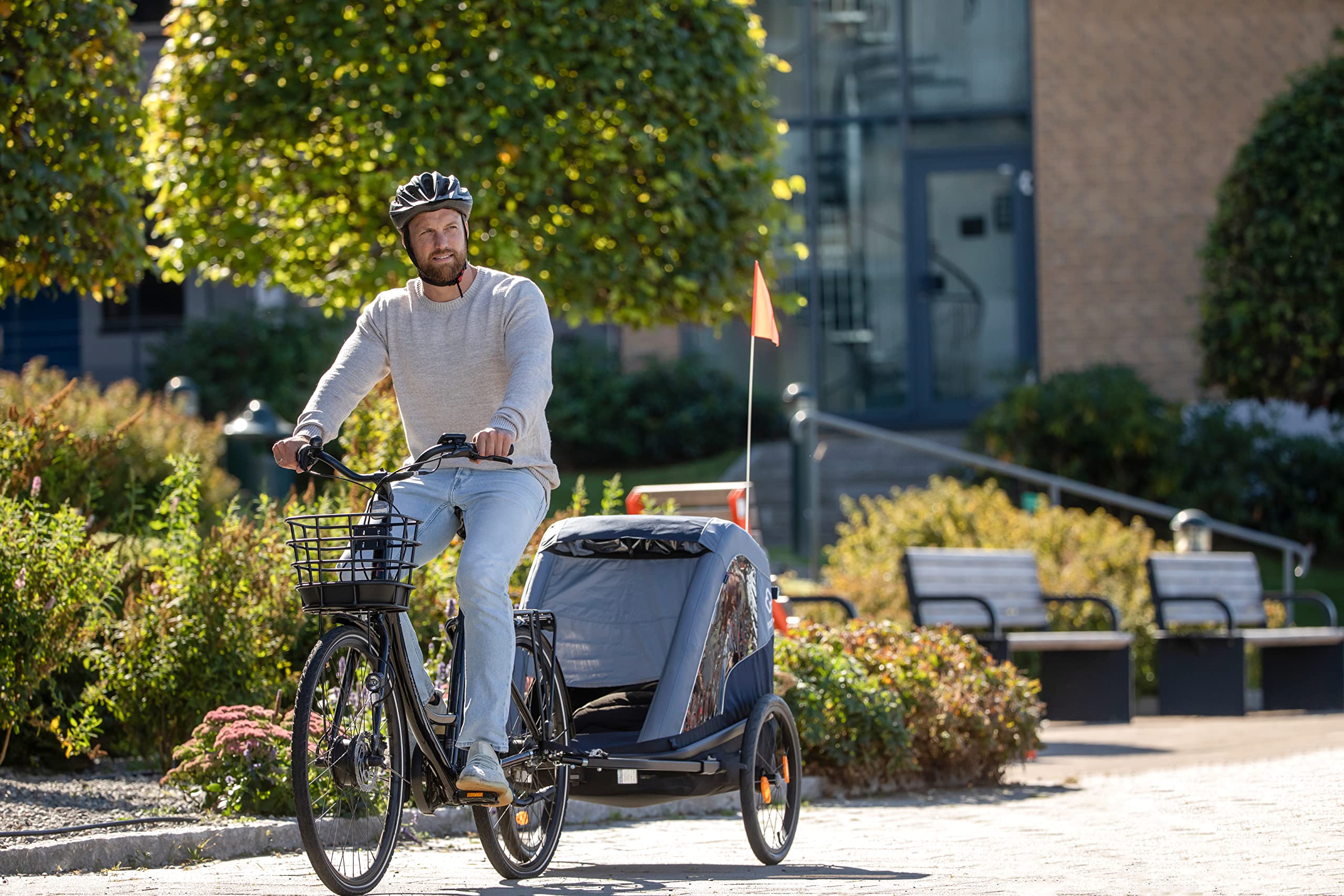 HAMAX Avenida Twin Kinderfahrradanhänger: Olivgrün Twin