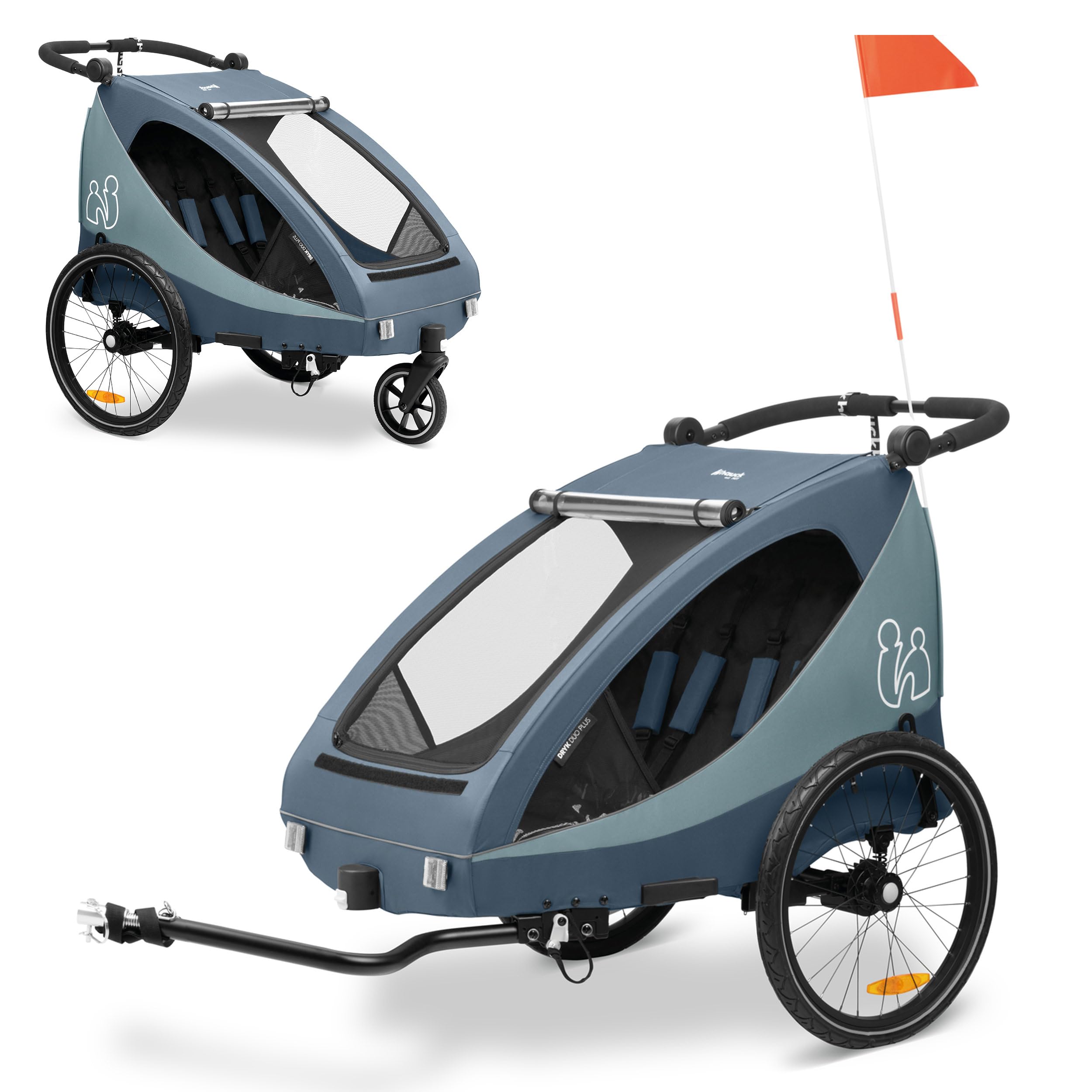 Hauck Fahrradanhänger & Kinderwagen Set Dryk Duo Plus für 2 Kinder (6-48 Monate) - Dark Blue