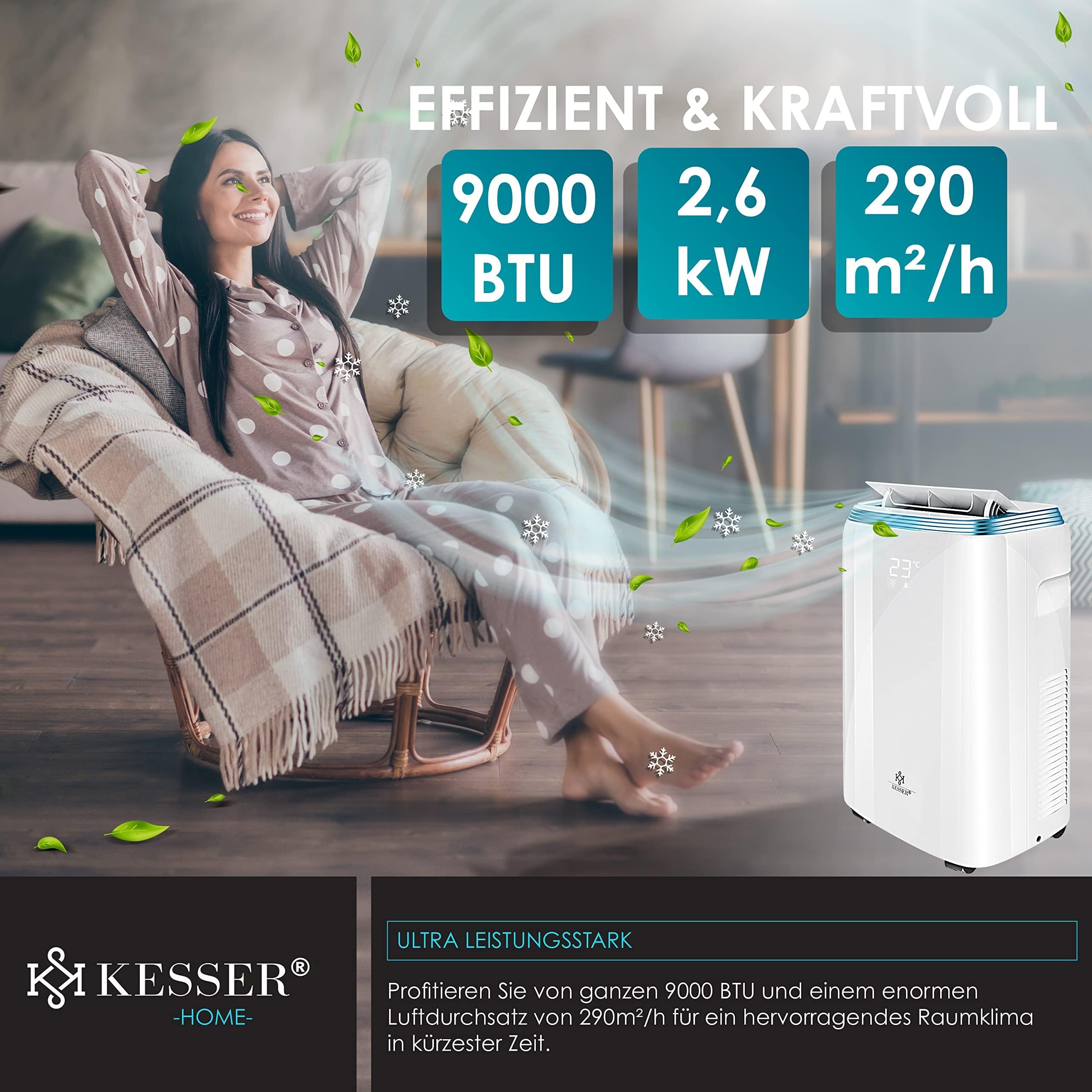 KESSER® Klimaanlage Mobil Klimagerät 4in1 kühlen, Luftentfeuchter, lüften, Ventilator - 9000 BTU/h (2.600 Watt) 2,7KW - Klima