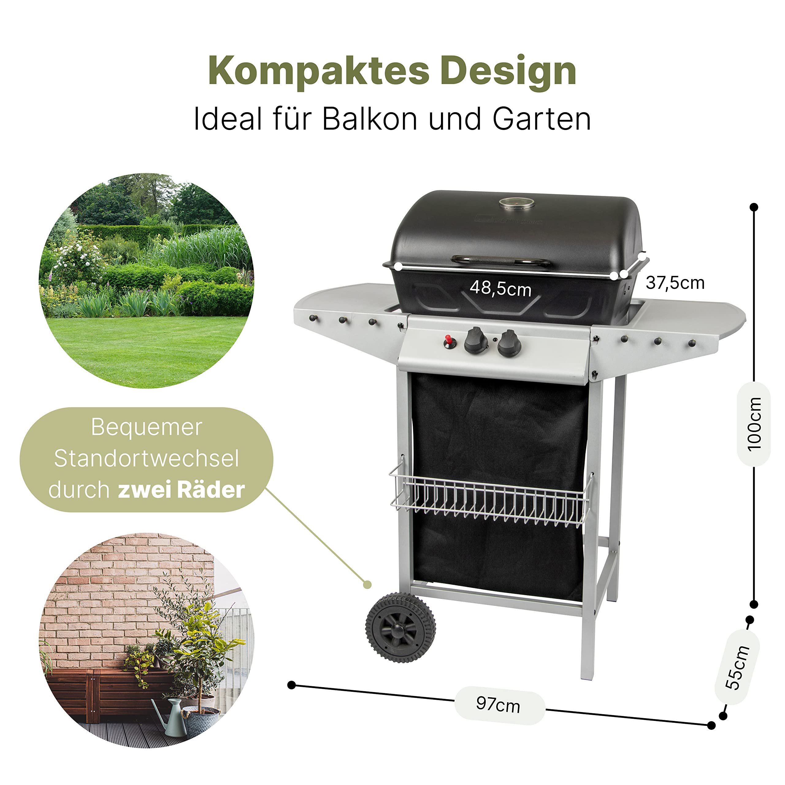 Clatronic® Gasgrill mit 2 Heizzonen | individuelle Temperatursteuerung | inkl. Grillrost + Warmhalterost