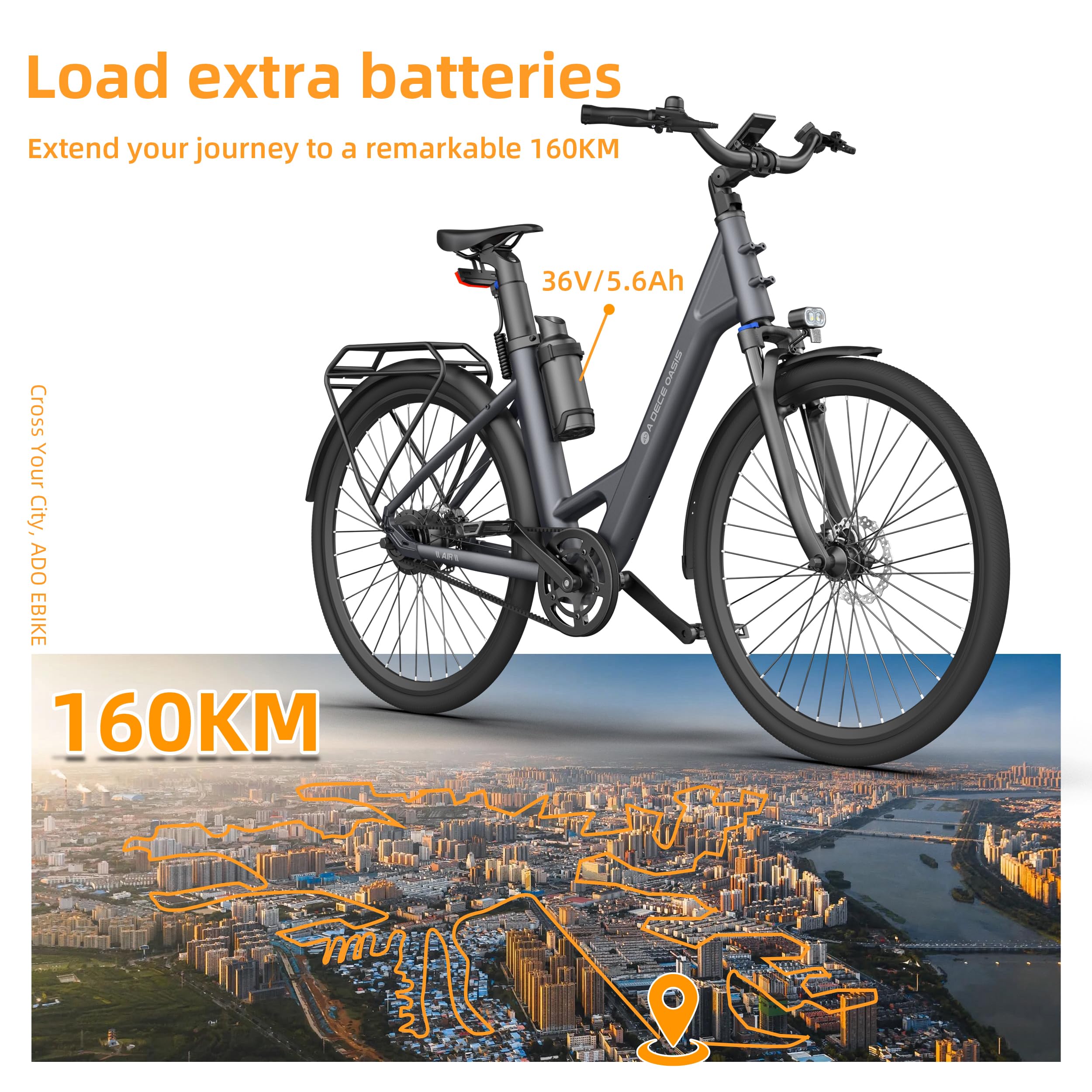 ADO E-Bike Air 28 Elektrofahrrad,Electric Bikes Pedelec Riemenantrieb,e Bike 28 Zoll, ebike Damen/Herren (Yellow)