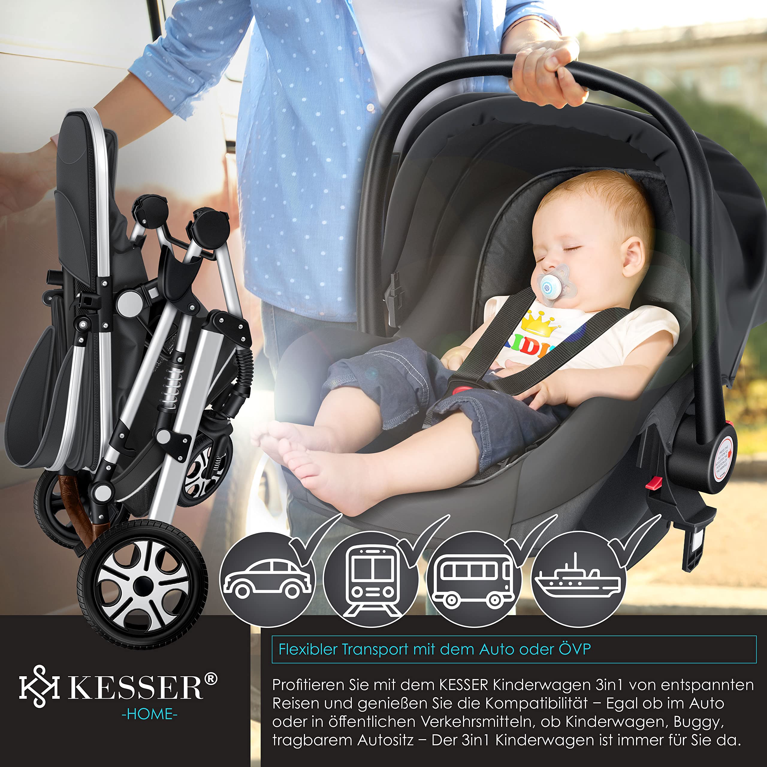 KESSER® Loops 3 in 1 Kinderwagen Kombikinderwagen Komplett-Set inkl