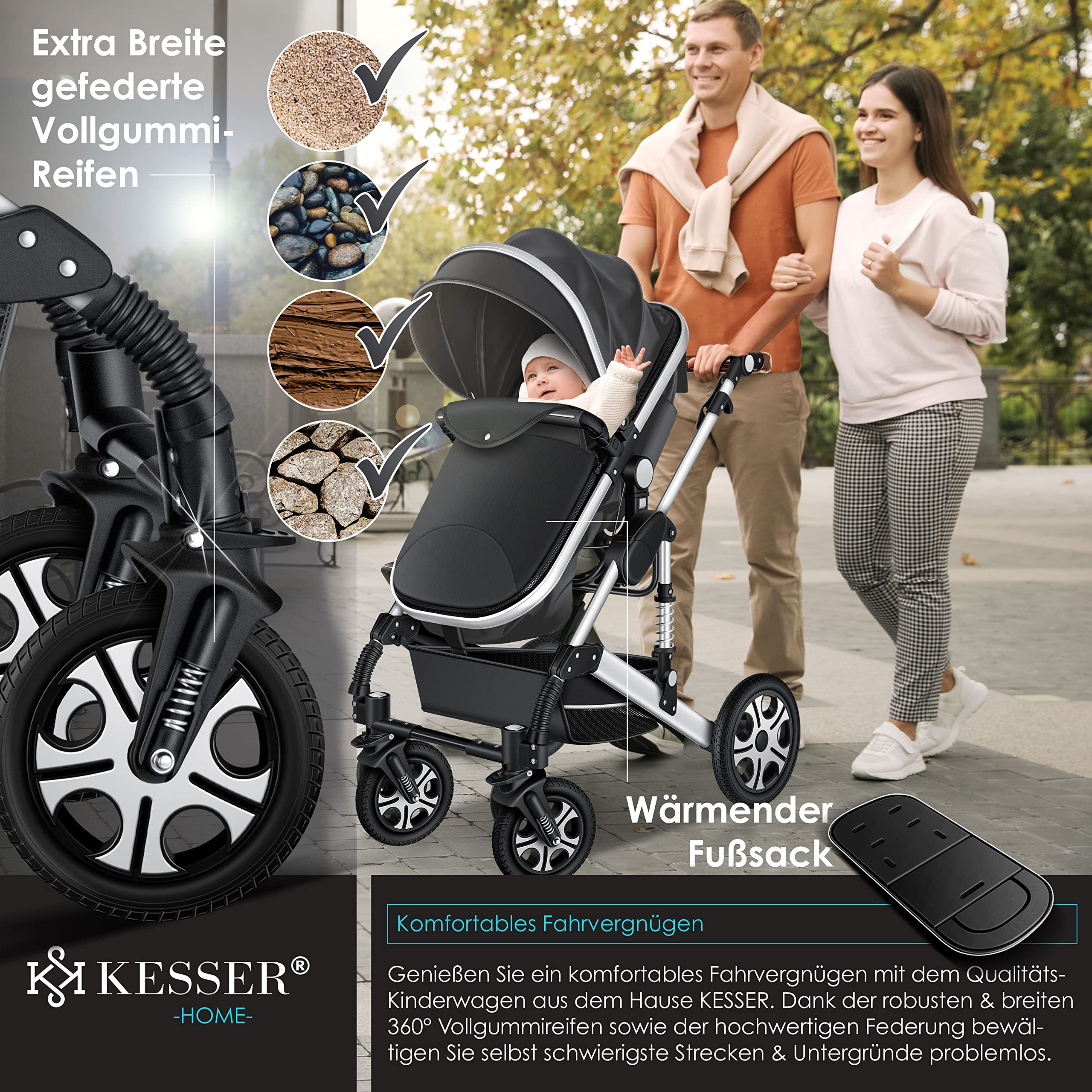 KESSER® Loops 3 in 1 Kinderwagen Kombikinderwagen Komplett-Set inkl